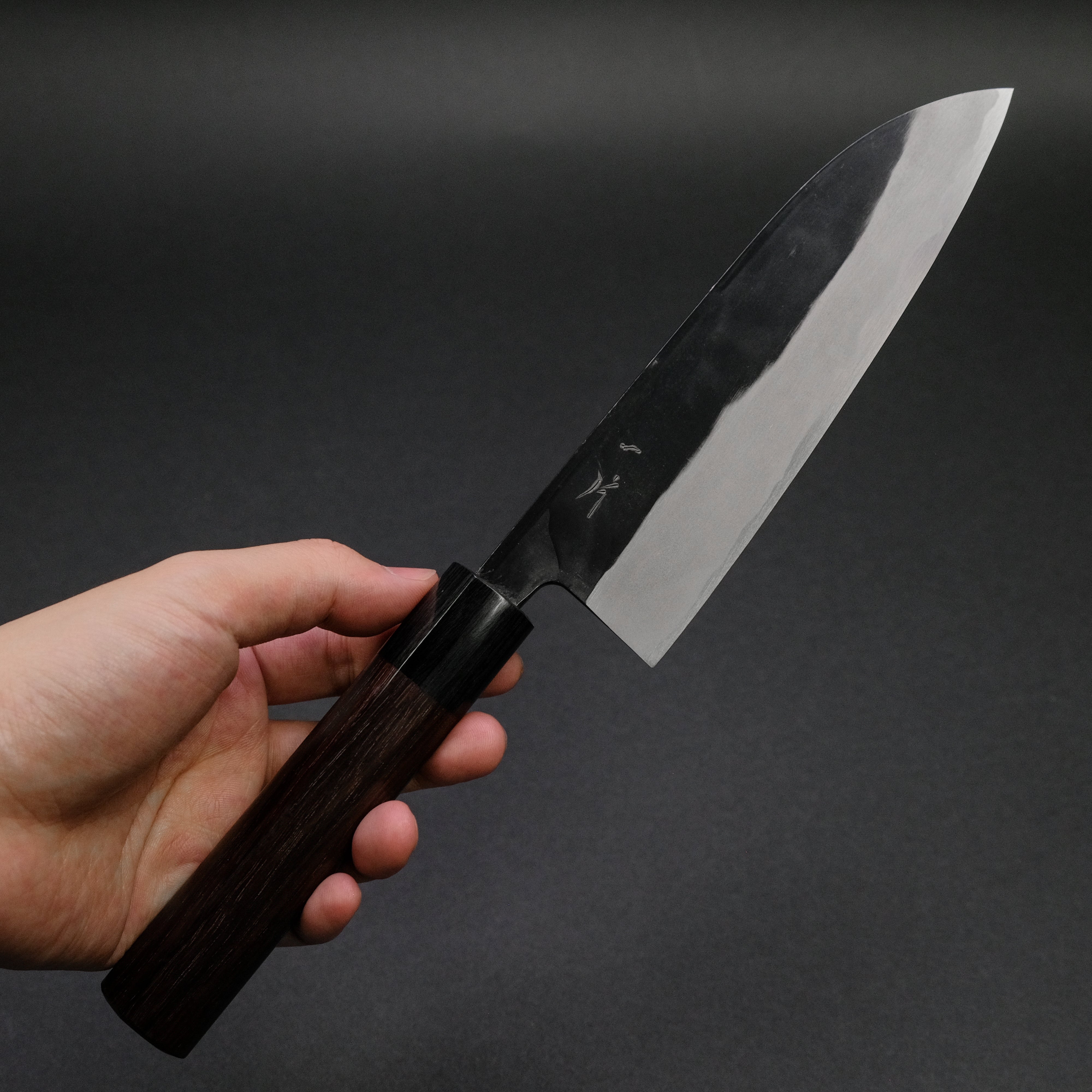 Hitohira MS Kurouchi Blue #2 Santoku Knife 165mm with Rosewood Handle - Premium Japanese Kitchen Knife for Slicing, Dicing & Chopping Vegetables, Meat & Fish