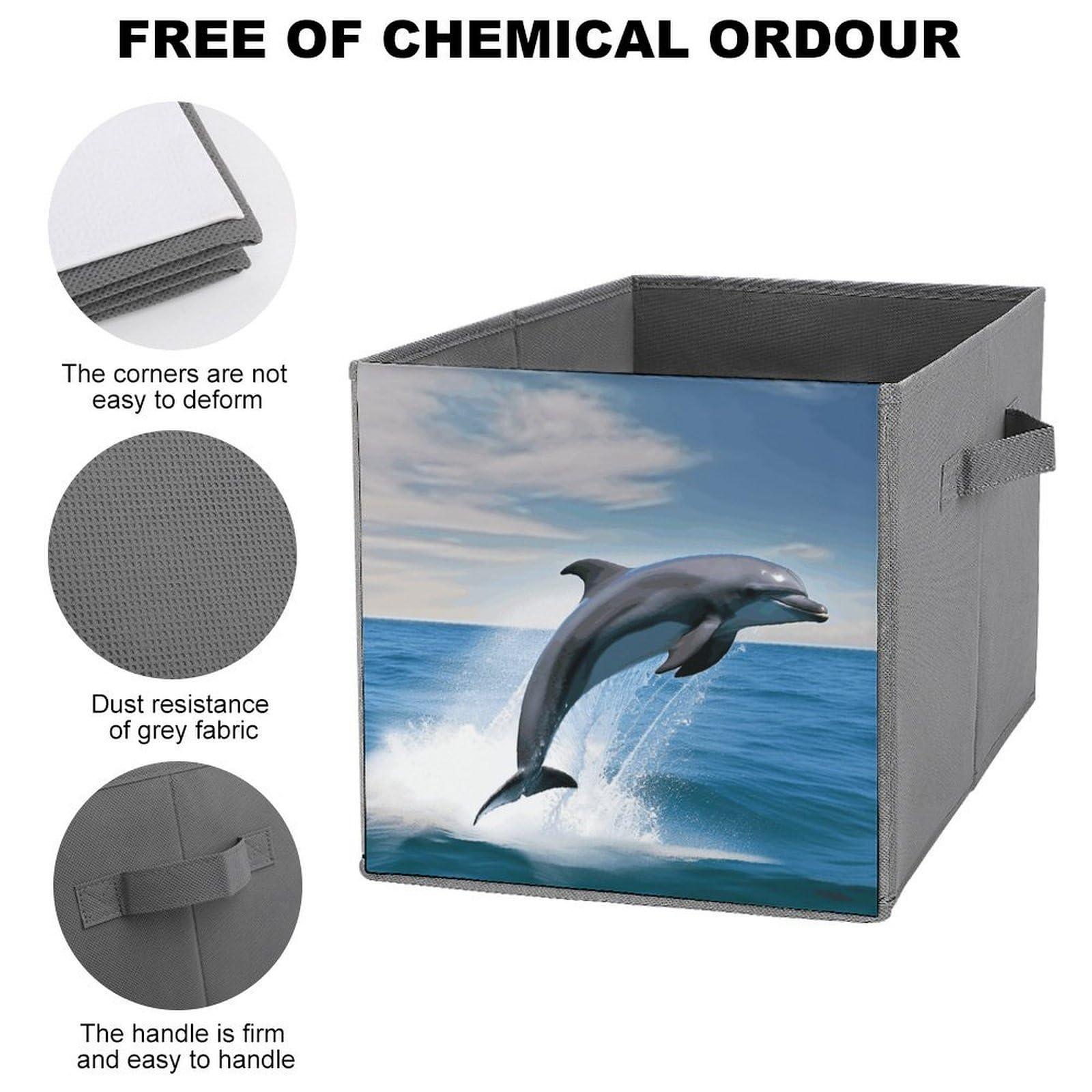 Foldable Canvas Storage Box with Jumping Dolphins Print - Organize Clothes, Toys & Home Items - Perfect for Closet, Nursery & Travel Storage