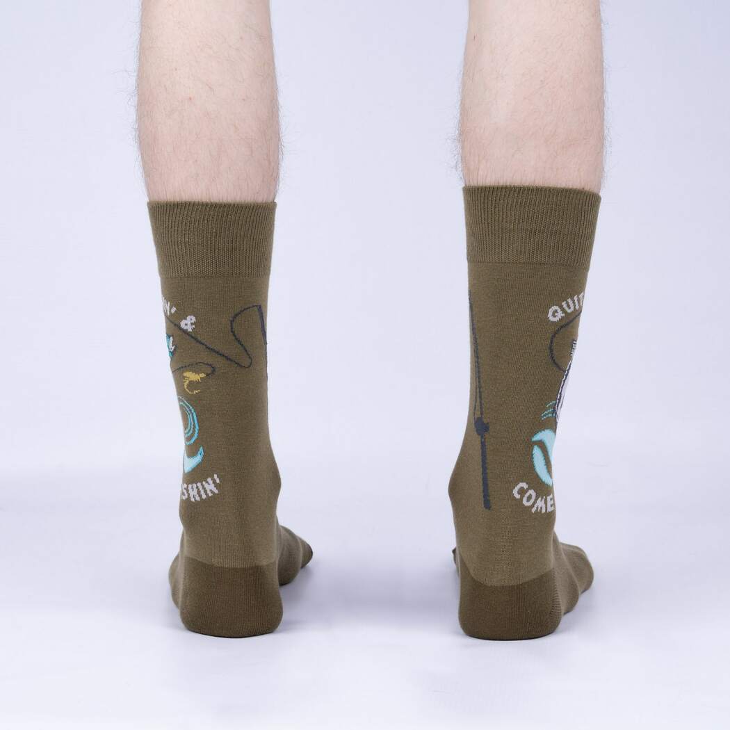 Funny Fishing Socks for Men - Sock It To Me Quit Wishin' & Come Fishin' Crew Socks - Perfect for Outdoor Adventures & Gift Giving
