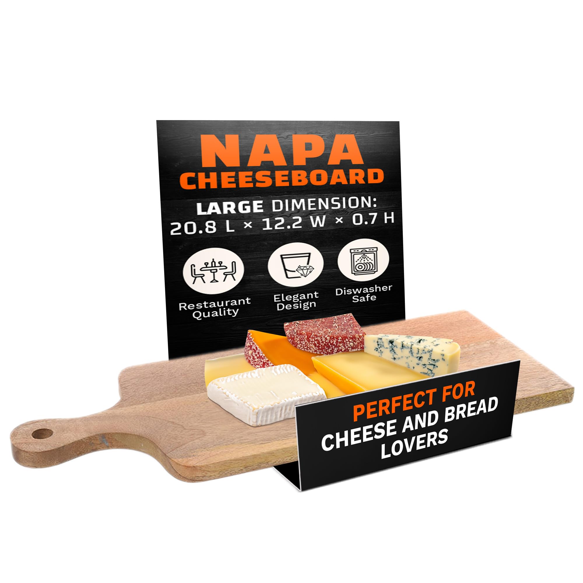 Premium Napa Mango Wood Cheese Board & Serving Tray - Large Charcuterie Platter for Entertaining, Wine & Cheese Pairing, Party Appetizers, Wedding Gifts & Home Decor