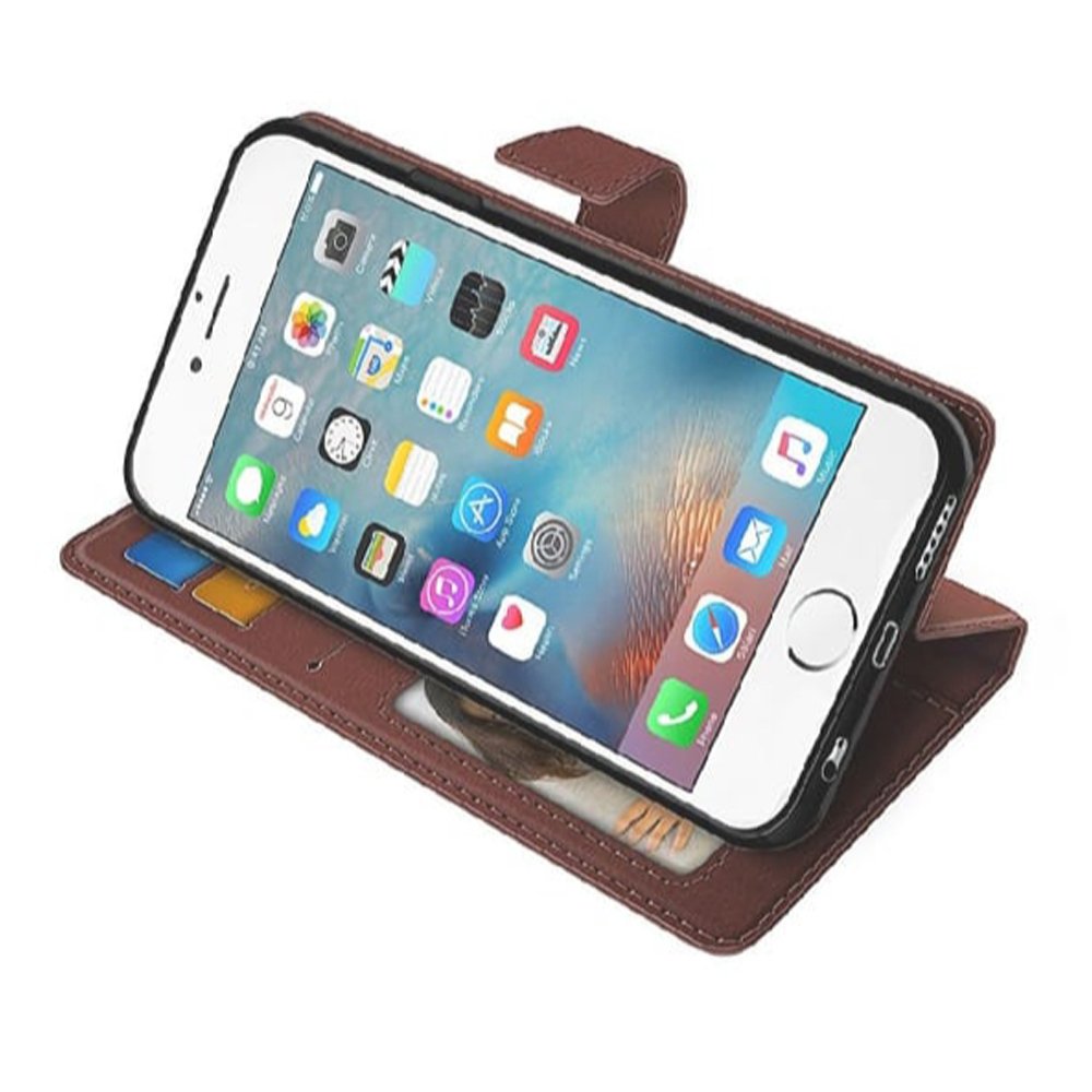 Premium Leather Flip Wallet Case for iPhone 7/8 with Card Slots, Kickstand & Magnetic Closure - Tan | Business Travel & Everyday Use Protective Phone Cover