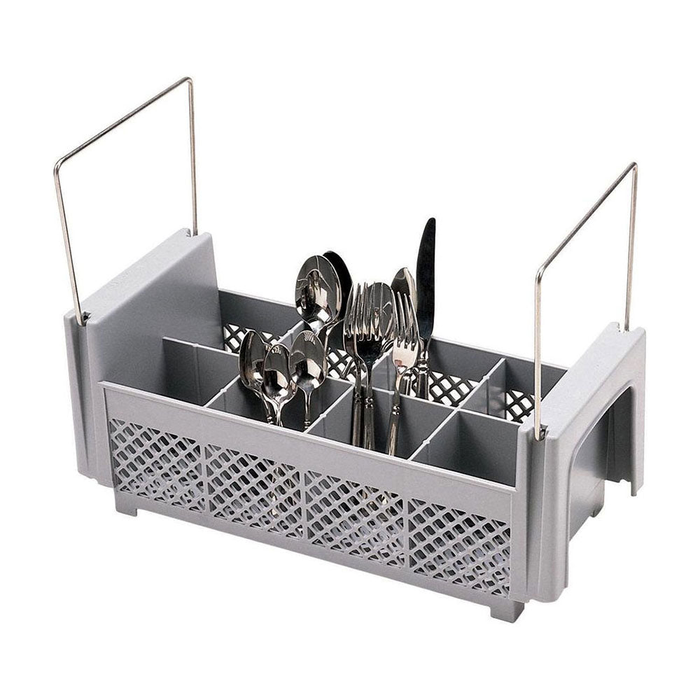 Cambro 8FB434151 Camrack 1/2 Size Flatware Rack with Handles - 8 Compartment Utensil Organizer for Restaurants, Cafes & Catering - Soft Gray Commercial Kitchen Storage Solution