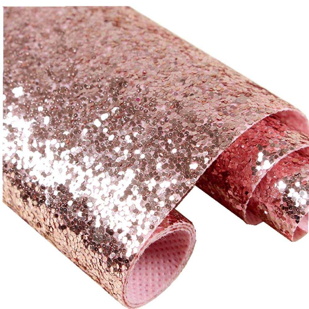 Self-Adhesive Rose Gold Chunky Glitter Wallpaper - Sparkle Peel & Stick Wallpaper for Walls, Bedroom, Living Room, DIY Home Decor (17.4in x 16.4ft, Metallic Rose Gold)