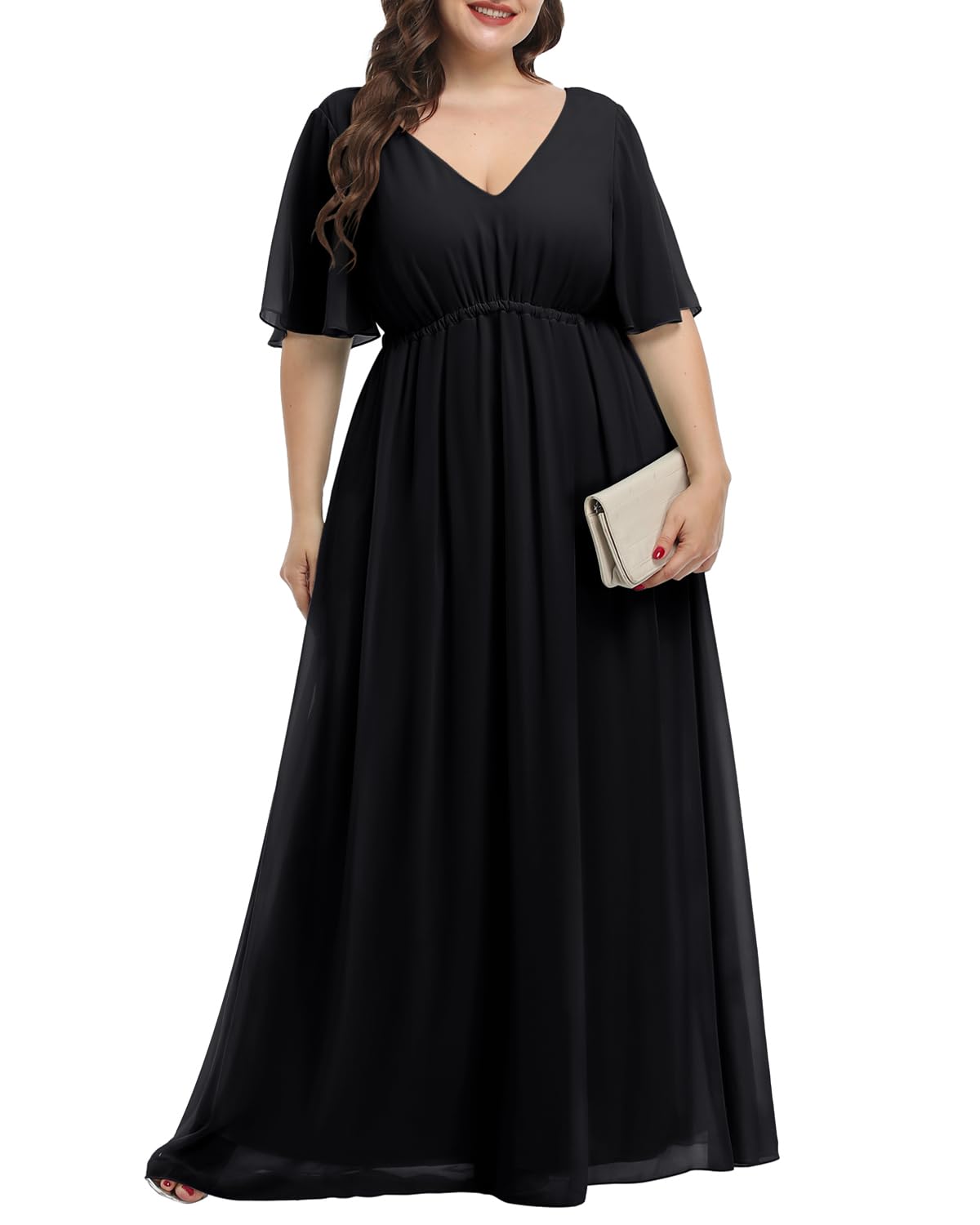 Elegant Plus Size Chiffon Long Maxi Dress for Women - Formal Wedding Guest & Bridesmaid Dress | Perfect for Evening Parties, Proms, and Special Occasions