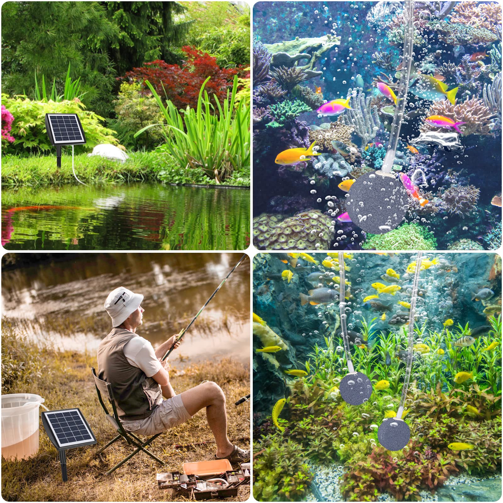Solar Oxygen Pump 2W with 2200mAh Battery - Solar Powered Pond Aerator & Aquarium Air Pump - Oxygenator for Fish Tank, Fishing Aerator with Tube - Perfect for Outdoor Ponds, Garden Water Features & Aquarium Oxygenation