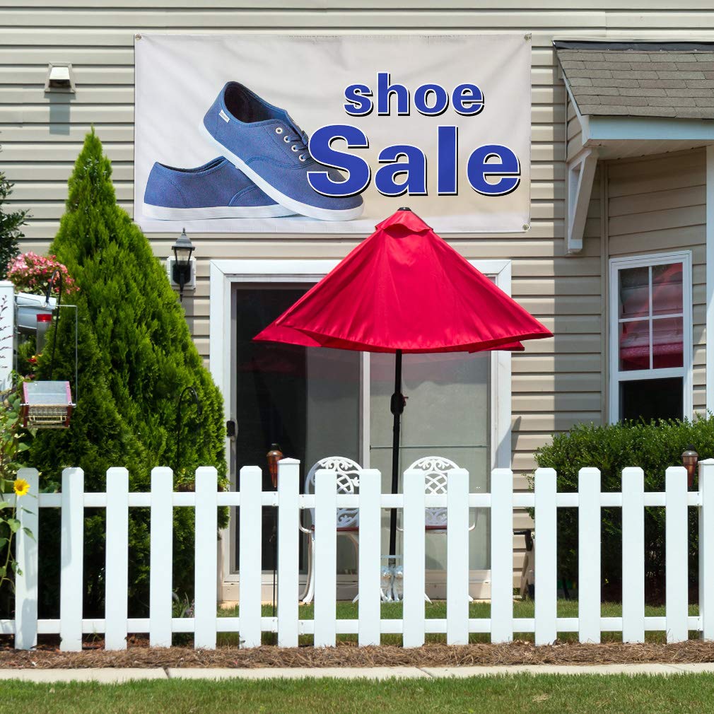 Vinyl Banner 48x96 Inches - Heavy Duty Weatherproof Outdoor Sign for Shoe Sales, Business Promotion & Industrial Use (Grey, 8 Grommets) - Perfect for Storefronts, Yard Sales & Trade Shows