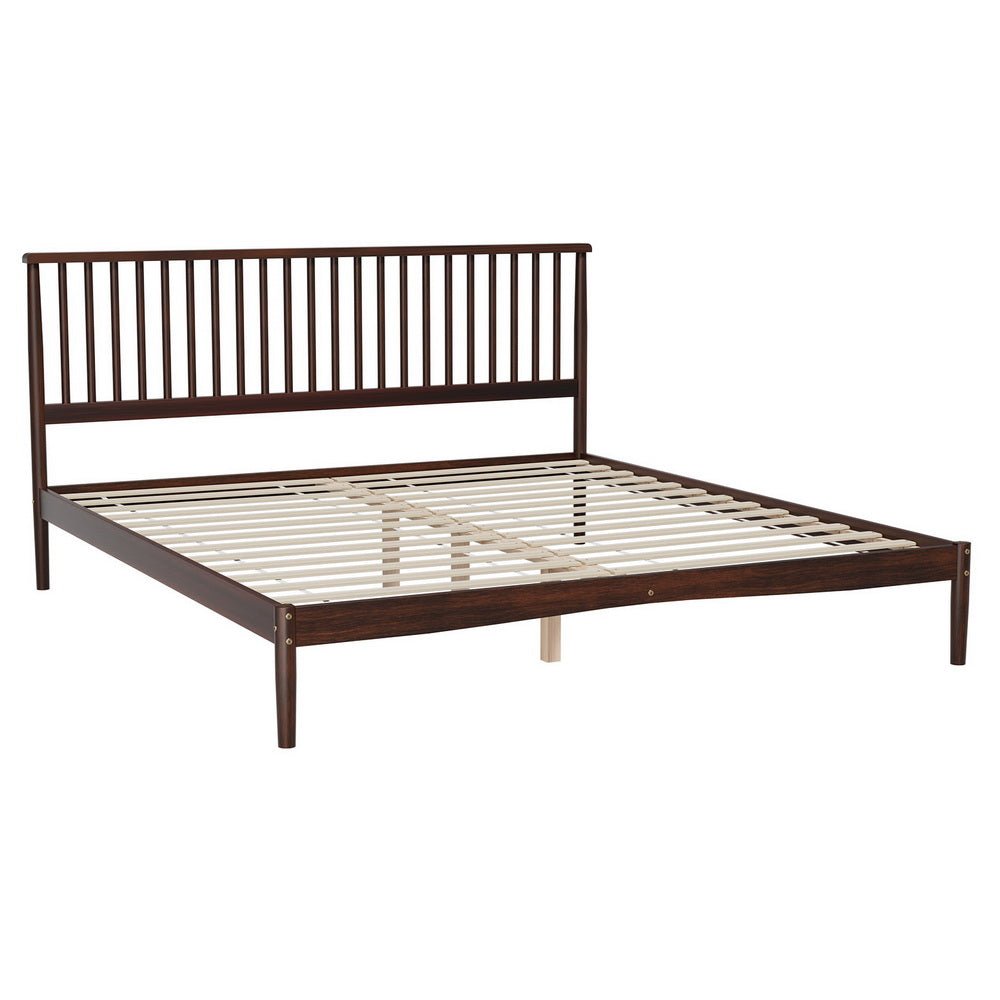 King Size Solid Pinewood Bed Frame with Walnut Finish & Bonita Pillow Top Medium Firm Mattress Set - Perfect for Master Bedrooms, Guest Rooms, and Dormitories