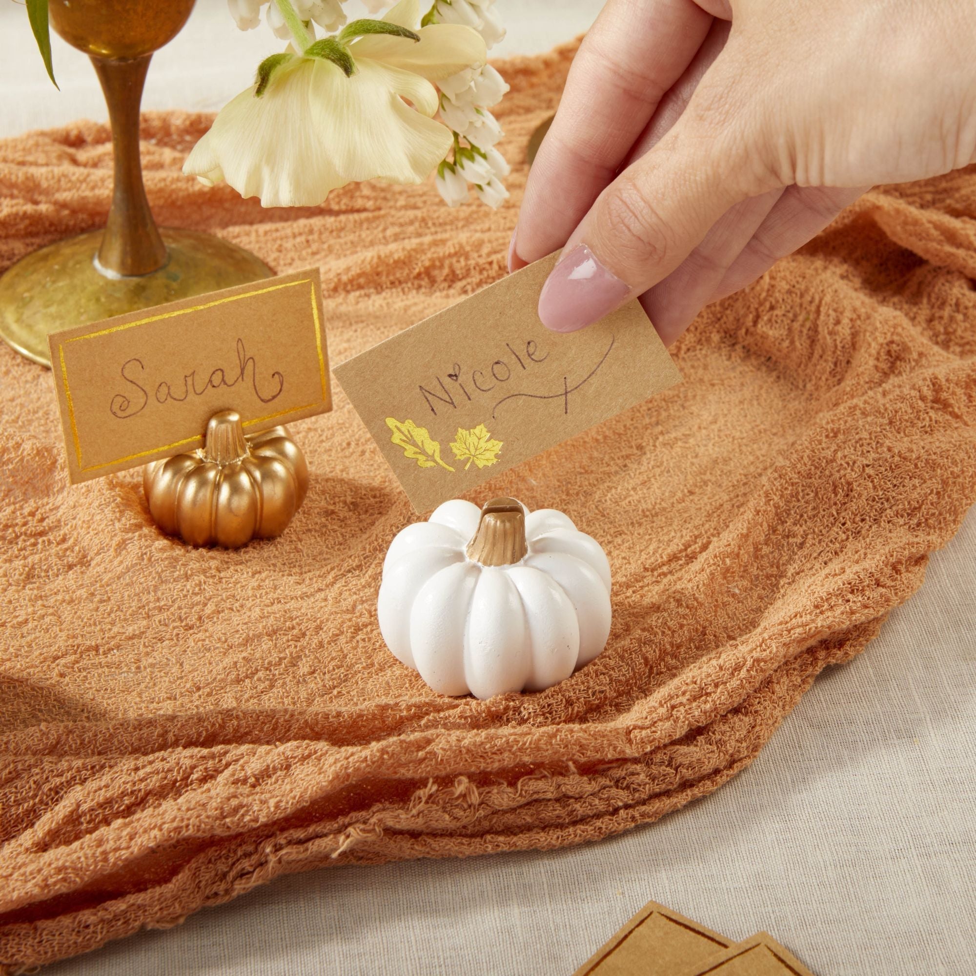 Elegant White Pumpkin Place Card Holders - Set of 6 for Thanksgiving, Fall Wedding, and Autumn Table Decorations