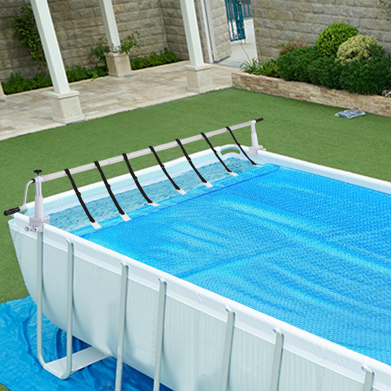 VINGLI 16ft Solar Pool Cover Reel System for Above Ground Pools - Universal Fit for All Shapes, Includes Bracket & Tube - Easy Installation & Storage for Inground/Above Ground Swimming Pools
