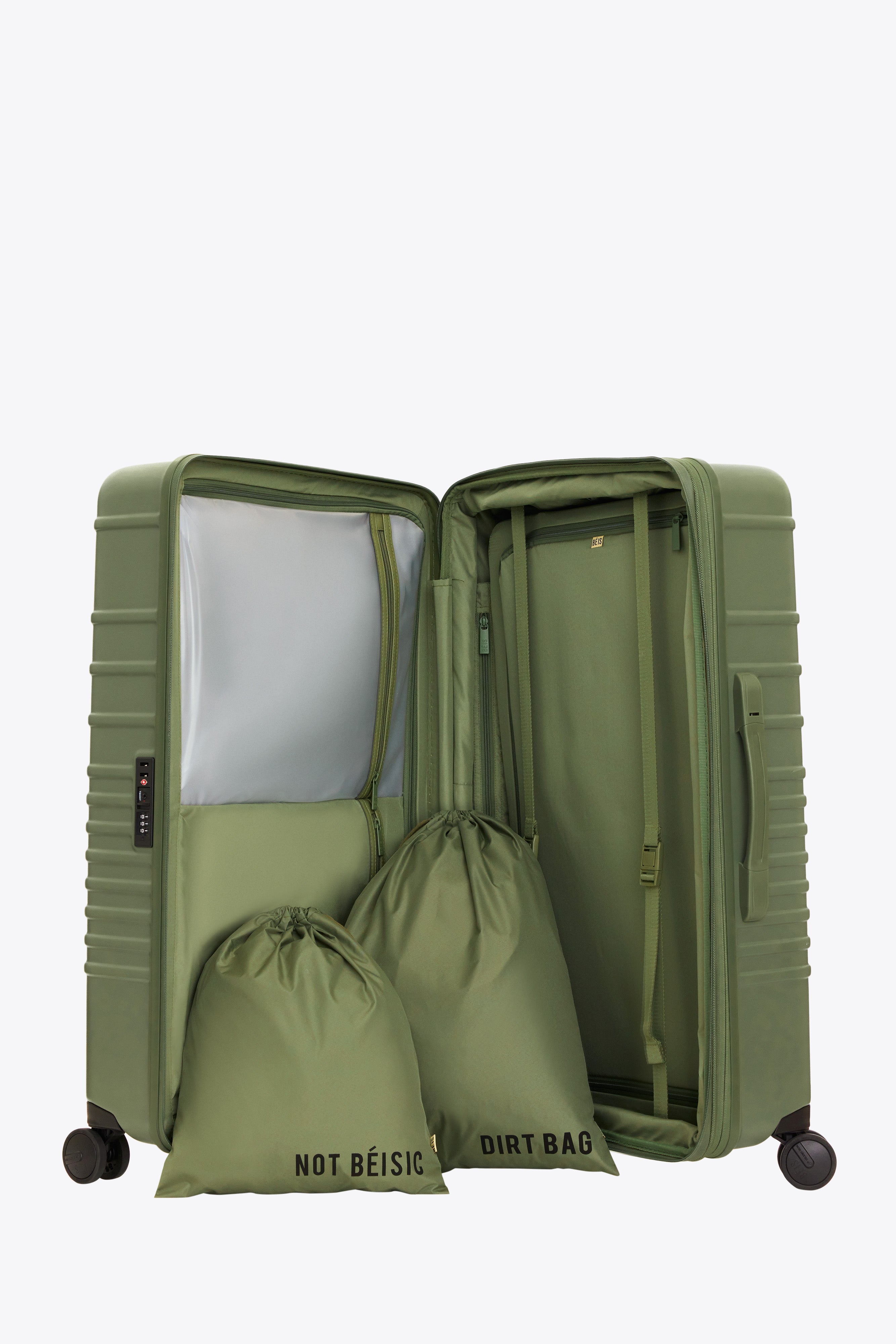 Large Olive Check-In Roller Luggage - Spacious & Durable Suitcase for Travel, Business Trips & Vacations