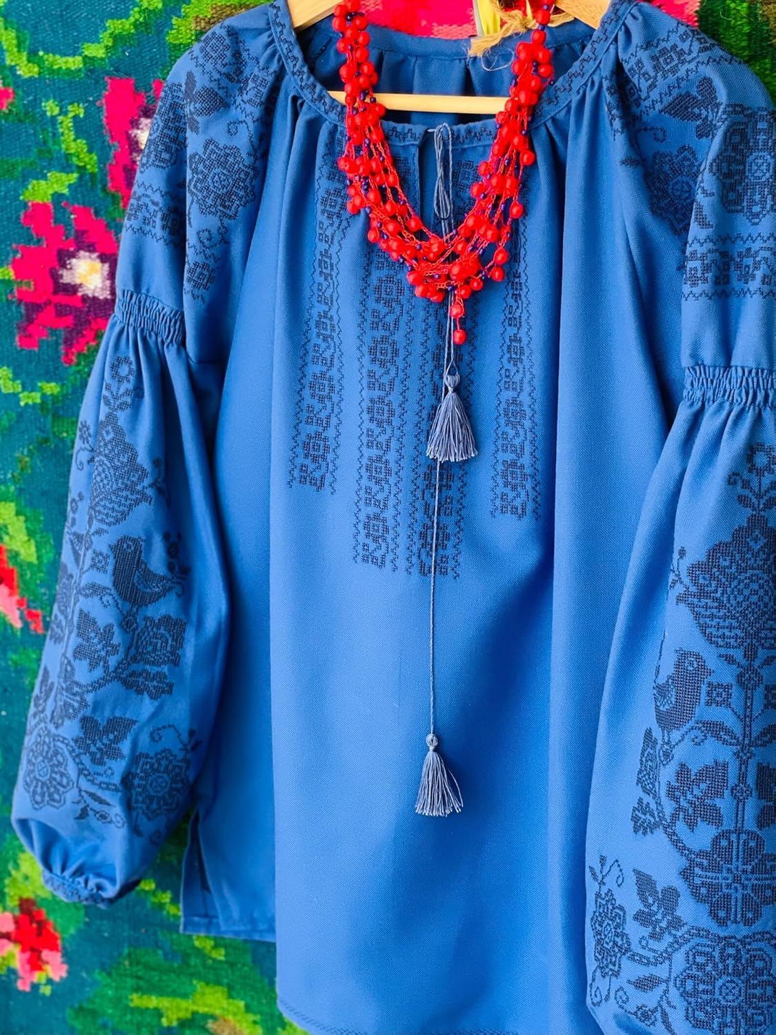 Women's Floral Embroidery Blouse - 100% Cotton Ukrainian Vyshyvanka Shirt - Summer Boho Tunic Top (Size L) | Perfect for Festivals, Vacations & Casual Wear