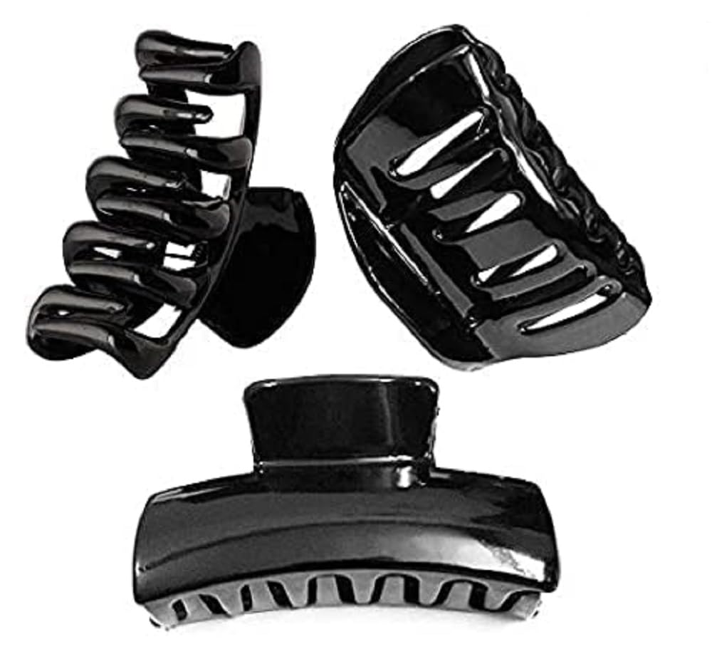 Ateer Black Hair Clips for Women & Girls - 3 Pack Large Stylish Hair Clutcher Set | Perfect for Ponytails, Buns & Everyday Hairstyles