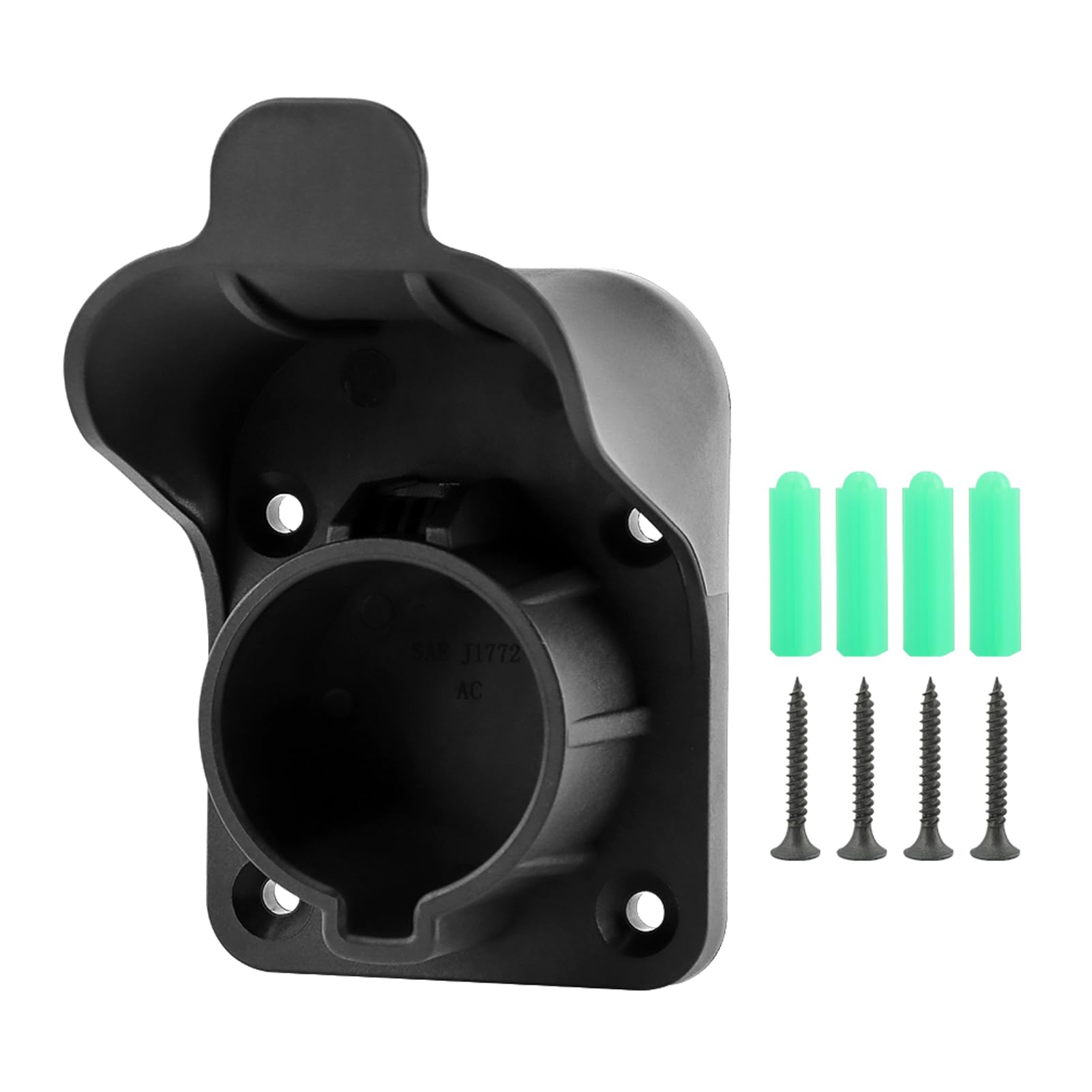 JIANWEI EV Charger Holder Wall Mount - Compatible with SAE J1772 Electric Car Charging Plug, Cable Hanger & Cord Organizer - Indoor/Outdoor Electric Vehicle Charger Nozzle Holster Dock (Black) - Perfect for Home Garage, Parking Lot & Public Charging Stations