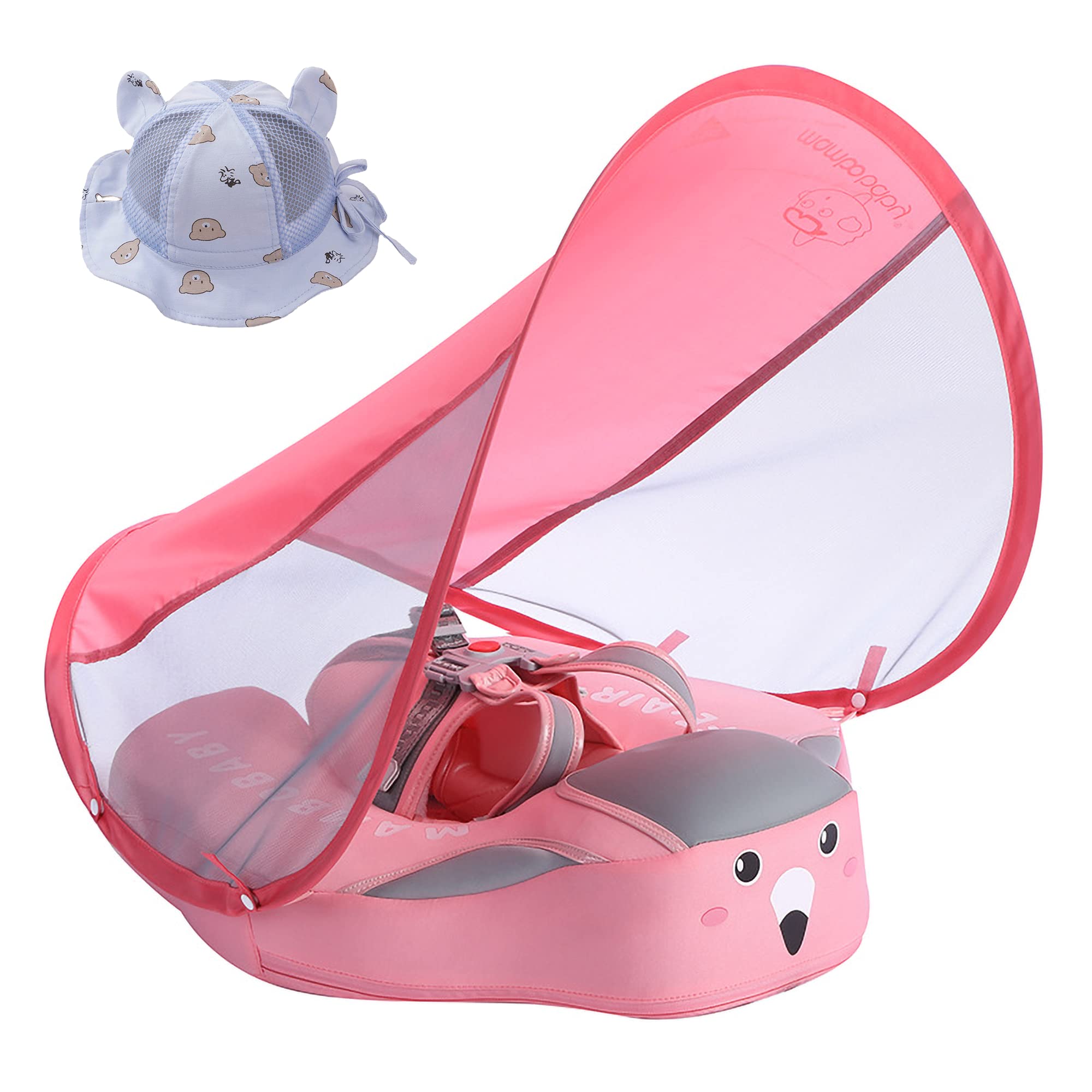 **Mambobaby Non-Inflatable Baby Swimming Pool Float with UPF50+ Sun Protection Canopy & Safety Support Bottom – Anti-Flip Toddler Float for Ages 3-24 Months – Perfect for Beach, Pool, and Lakeside Fun**