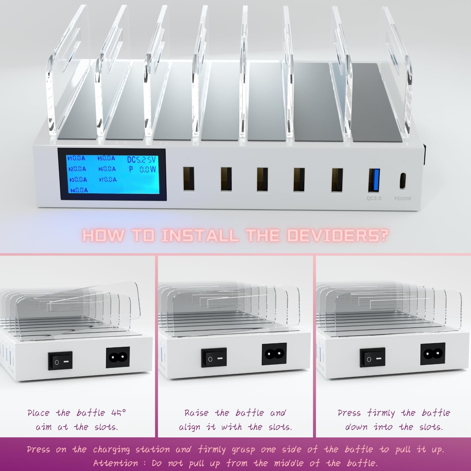 70W 7-Port USB Charging Station with PD & QC3.0 - Desktop Docking Organizer for Phones & Tablets | Includes 7 Short Mixed Cables | Perfect for Home, Office & Travel Charging Needs