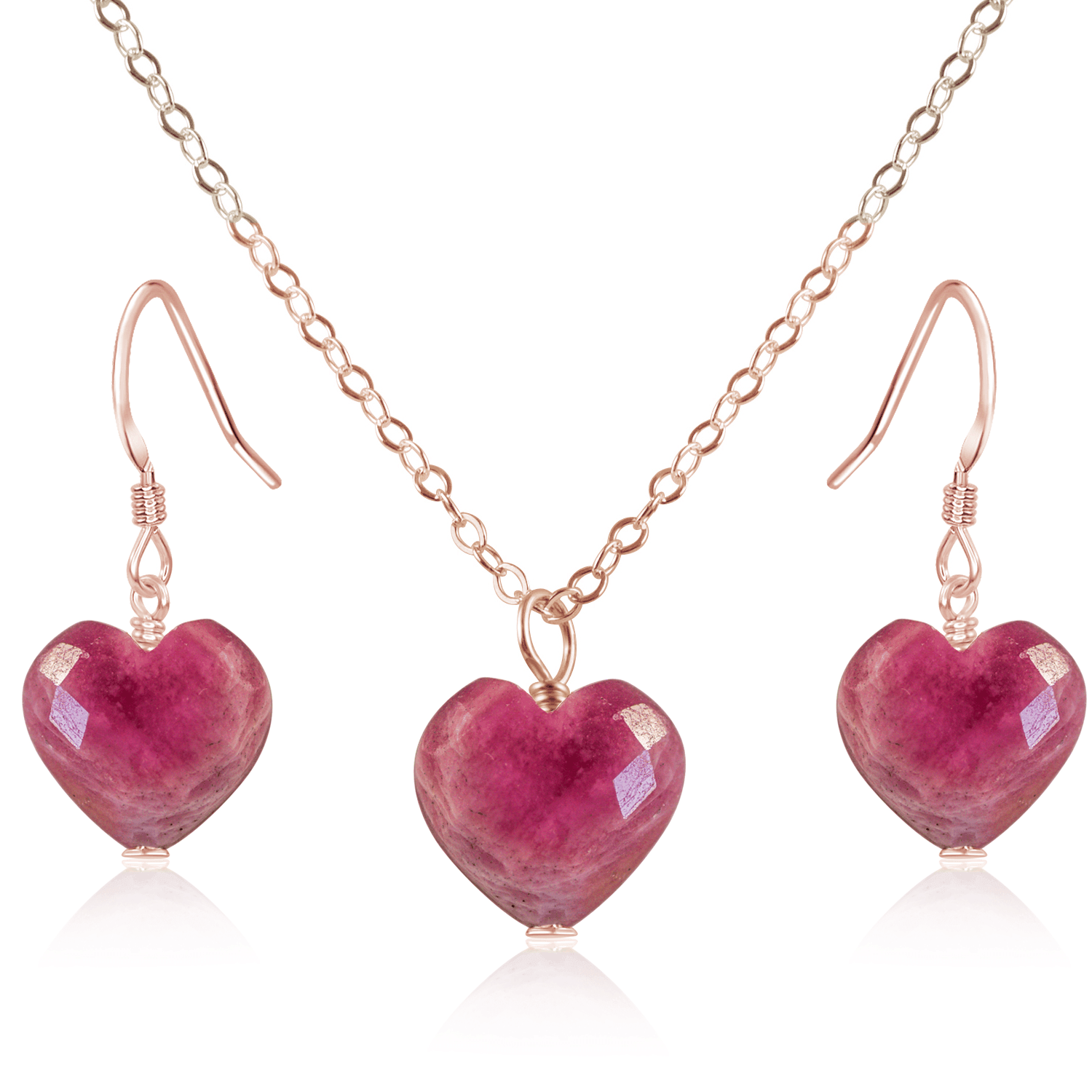Ruby Crystal Heart Jewelry Set for Women - Elegant Necklace & Earrings Gift Set - Perfect for Valentine's Day, Anniversary & Romantic Occasions