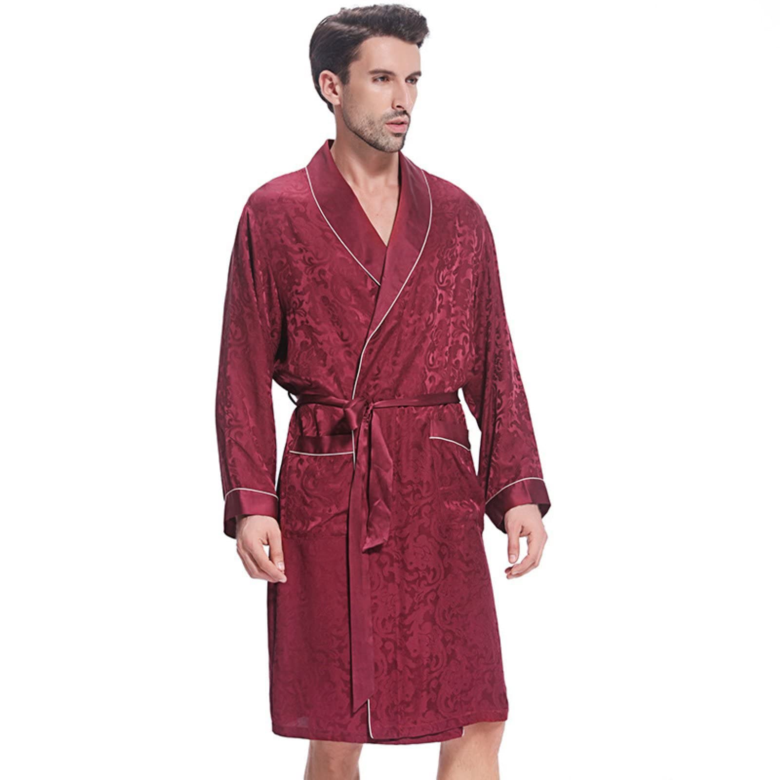Premium Men's Silk Robe - 100% Mulberry Silk Long Sleeve Loungewear, Bathrobe & Pajama Set for Men - Perfect for Spa Days, Relaxing at Home & Luxury Gifts