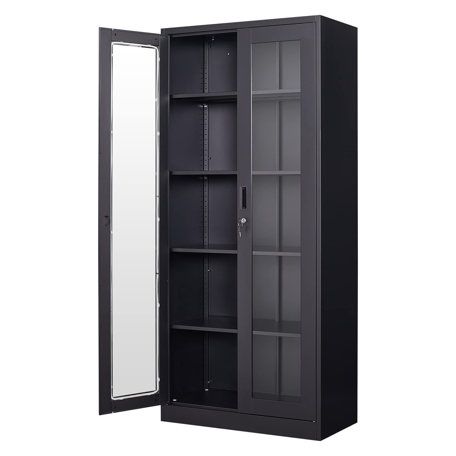 Glass Door Display Cabinet with 4 Adjustable Shelves - Locking Curio Cabinet for Home, Office, Clinic & Pantry - Easy Assembly Black Storage Case | Perfect for Showcasing Collectibles, China, or Retail Merchandise