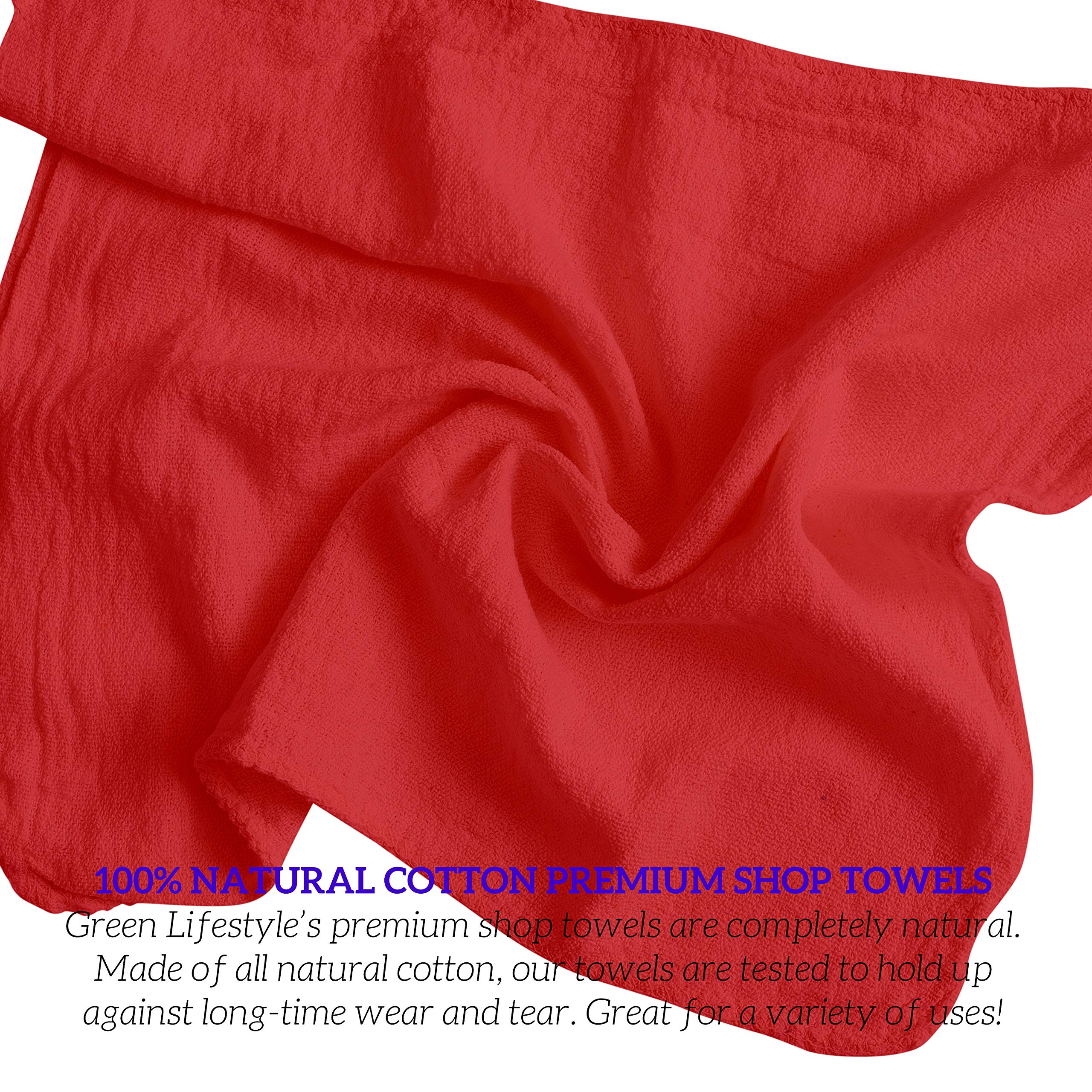 600 Pack 12x14 Inch Red Shop Towels | 100% Cotton Super Absorbent & Durable Reusable Cleaning Rags | Perfect for Car Detailing, Workshop, Home & Industrial Use