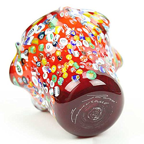 Authentic Murano Glass Millefiori Mosaic Fazzoletto Vase in Red - Handcrafted Venetian Art Glass Vase for Home Decor, Wedding Centerpiece & Luxury Gift