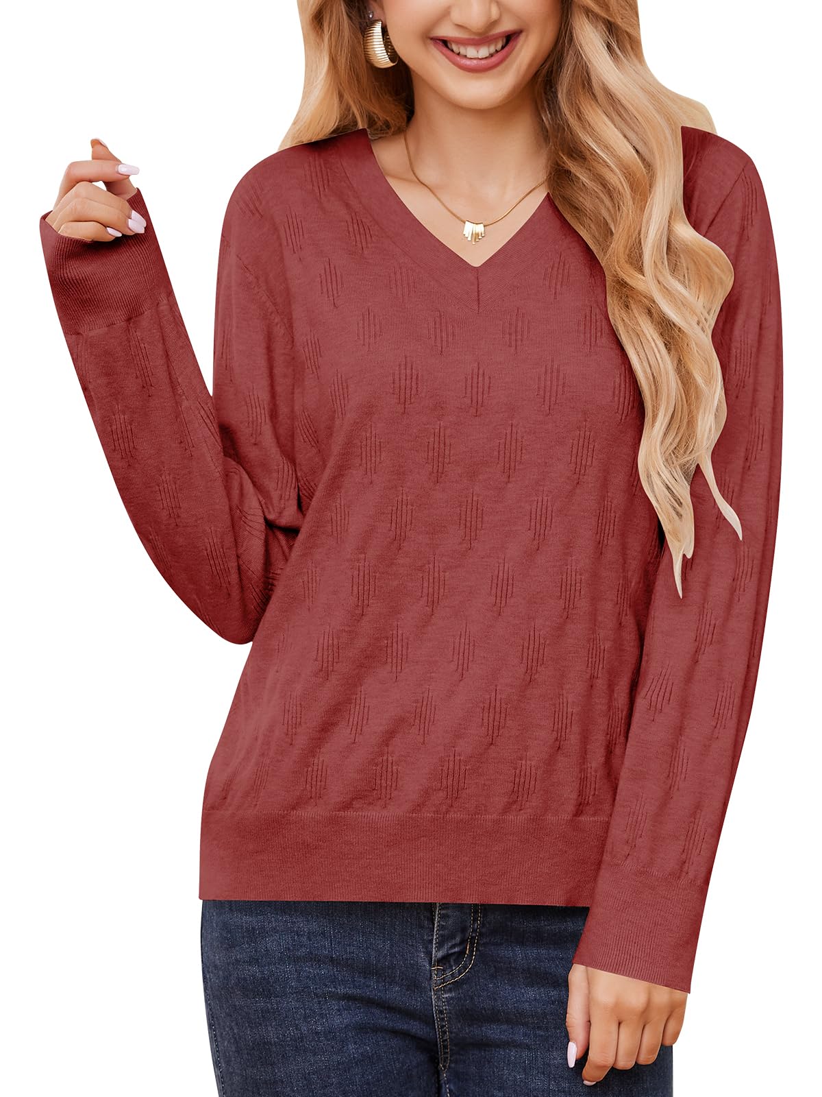 2025 Spring Women's Lightweight Oversized V-Neck Pullover Sweater - Long Sleeve Casual Fashion Top for Work, Dating & Everyday Wear