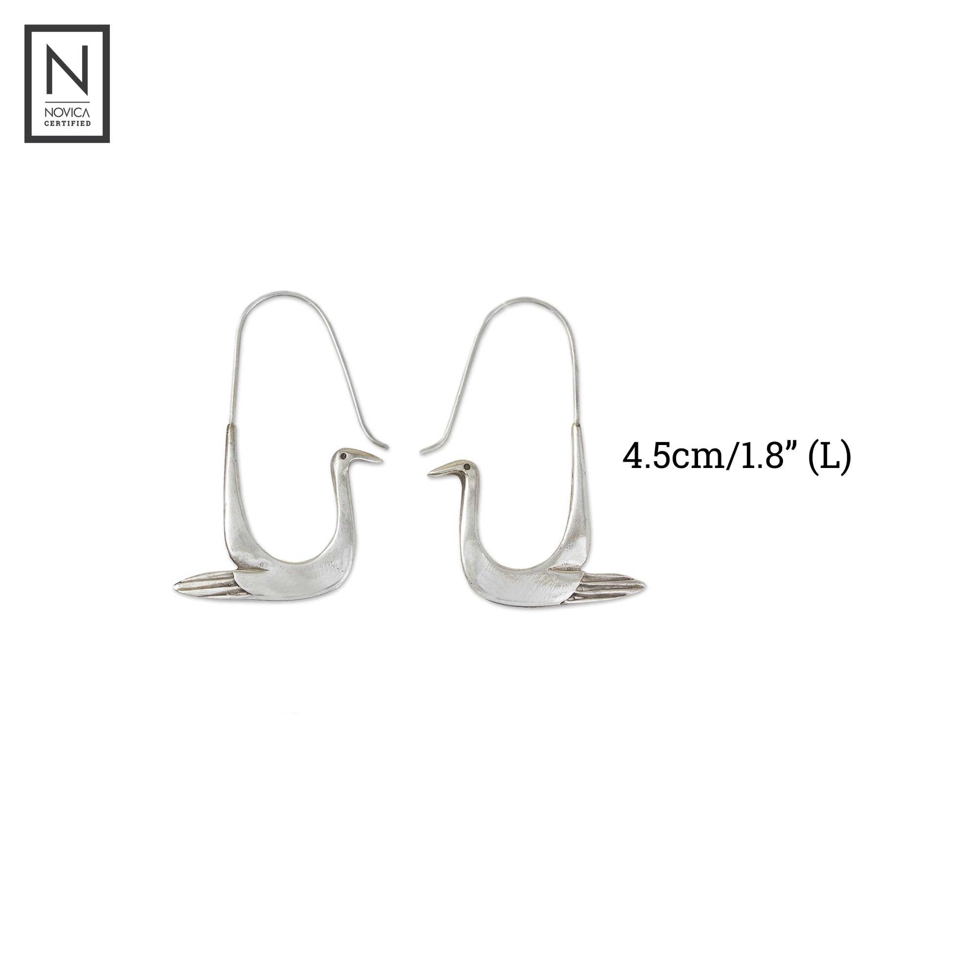 Handmade Sterling Silver Hoop Earrings with Bird Drop - 'Silver Dove' Design (1.8