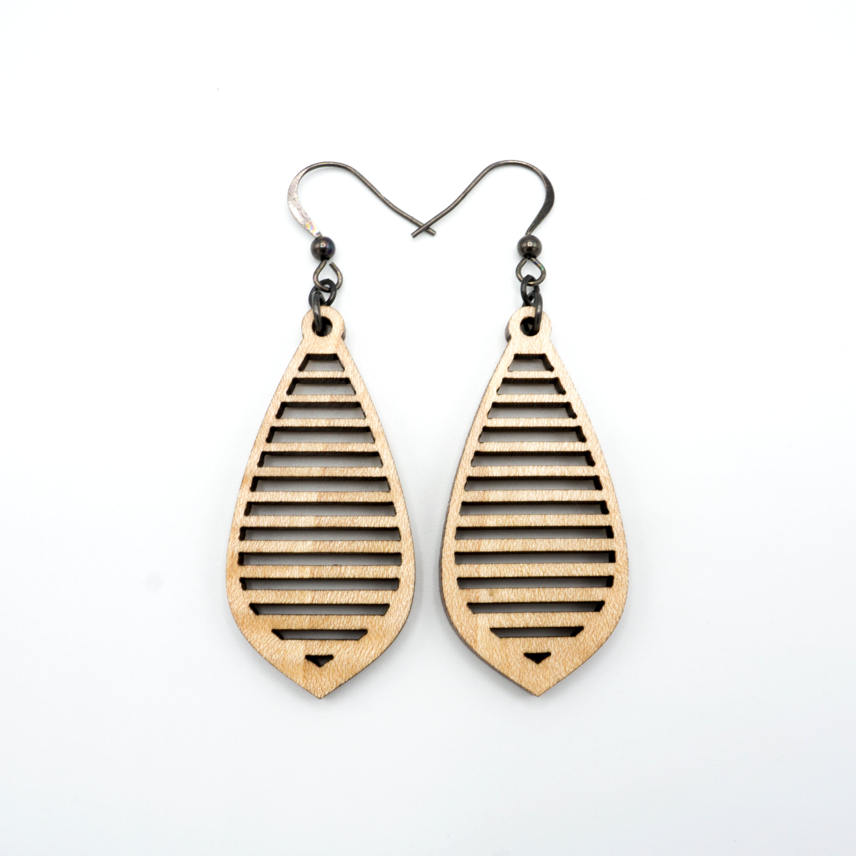 Gem Point 10 [S] - Handmade Curly Maple Wood Earrings | Lightweight Dangle Earrings for Women | Perfect for Boho, Casual & Office Wear