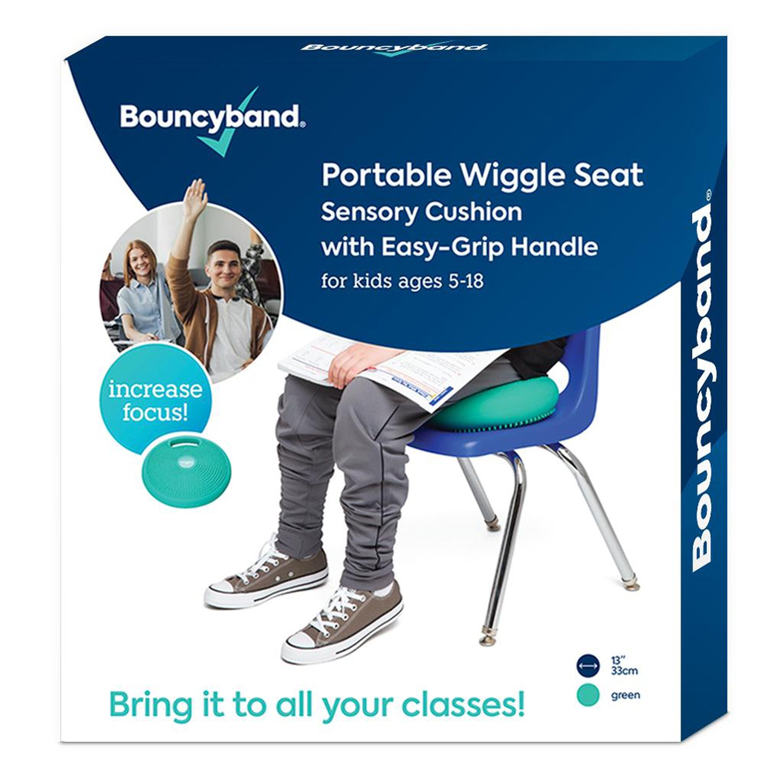 Bouncyband Portable Wiggle Seat Sensory Cushion for Kids - Flexible & Durable Classroom & Home Seating Solution - Energizing Green - Perfect for ADHD, Autism & Active Learning