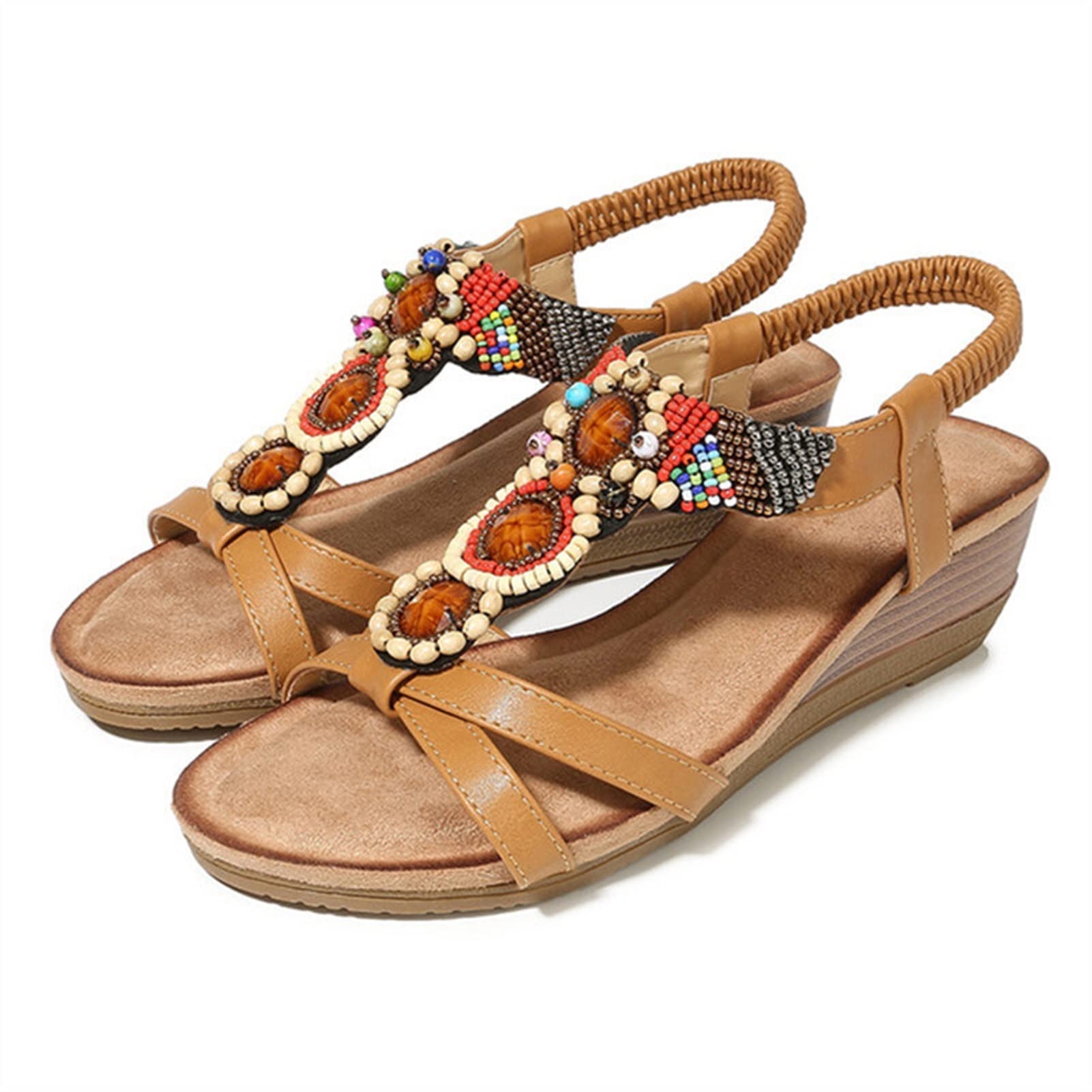 EastMetal Women's Gladiator Sandals - Summer Bohemian Holiday Flat Sandals with Comfortable Plastic Sole for Casual Wear (Brown, Size 9) | Perfect for Beach, Vacation & Everyday Outfits