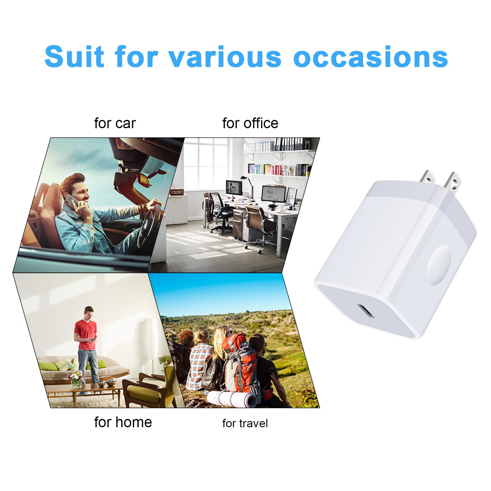 Samsung Fast Charger 20W USB C Wall Charger Block for Galaxy A16 A15 5G/A14/A54/S24/S21FE/A13/A53/A03S/A23/A24/Z Fold6/S23/S22, iPhone 16/15 Pro Max/14/13/X, Pixel 9Pro/8a/7 - Quick Charge Power Adapter Plug for Home, Office & Travel