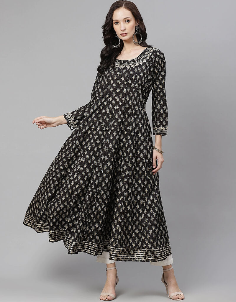 Stylish Black Cotton Straight Kurti for Women - Comfortable & Trendy Ethnic Wear for Casual Outings & Festive Occasions