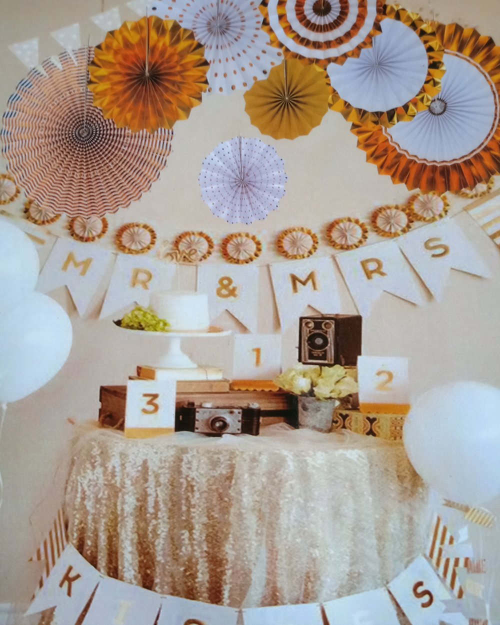 8 Pack Gold Glitter Hanging Garland Fans - Perfect for Birthday, Wedding, Baby Shower, Bridal & Valentine's Day Party Decorations | Elegant Paper Fan Decor for Girls' Events & Home Celebration