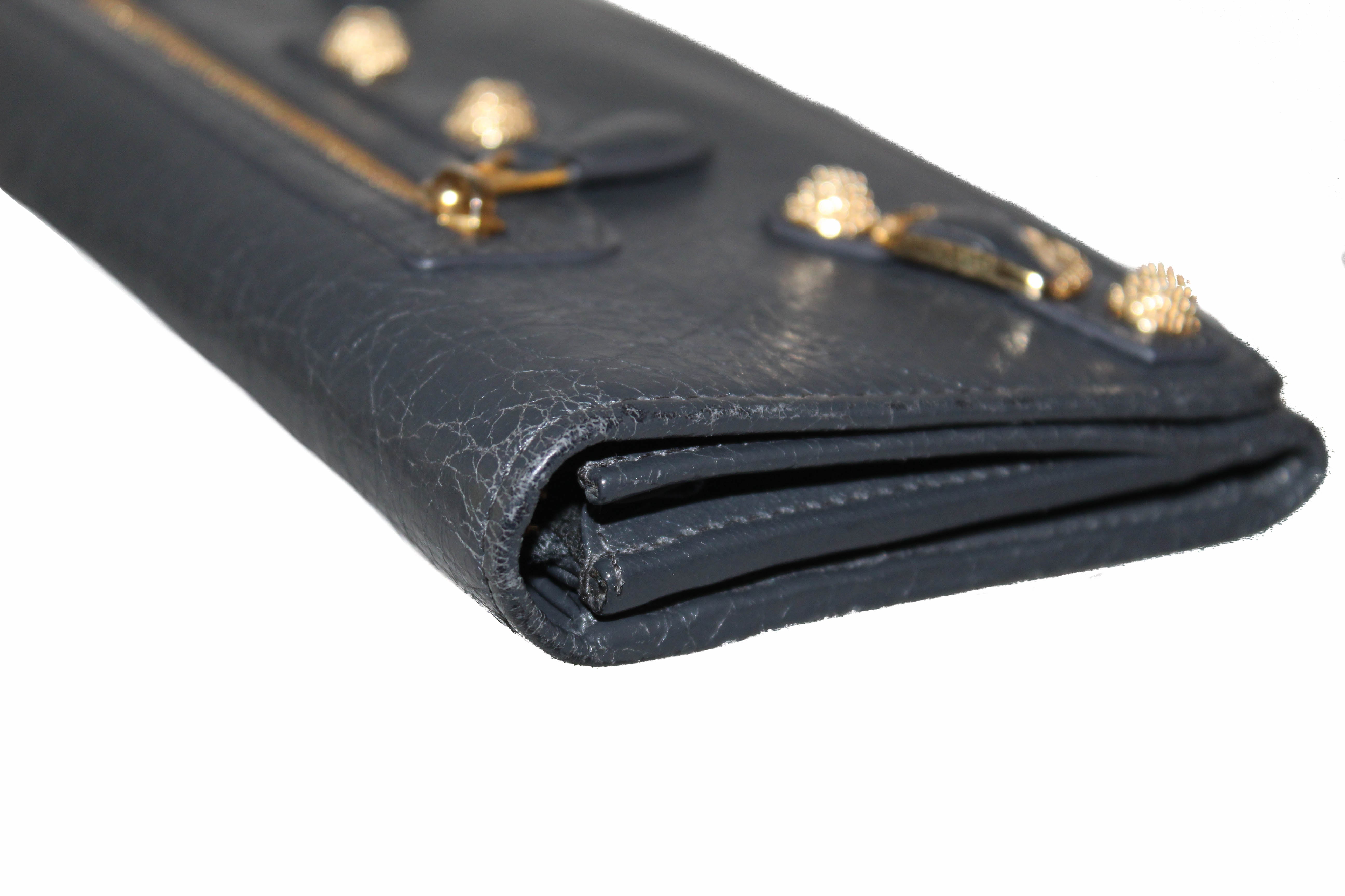 Authentic Balenciaga Grey Giant 12 Gold City Lambskin Leather Flap Wallet - Luxury Designer Wallet for Men & Women - Perfect for Everyday Use, Travel & Gifts