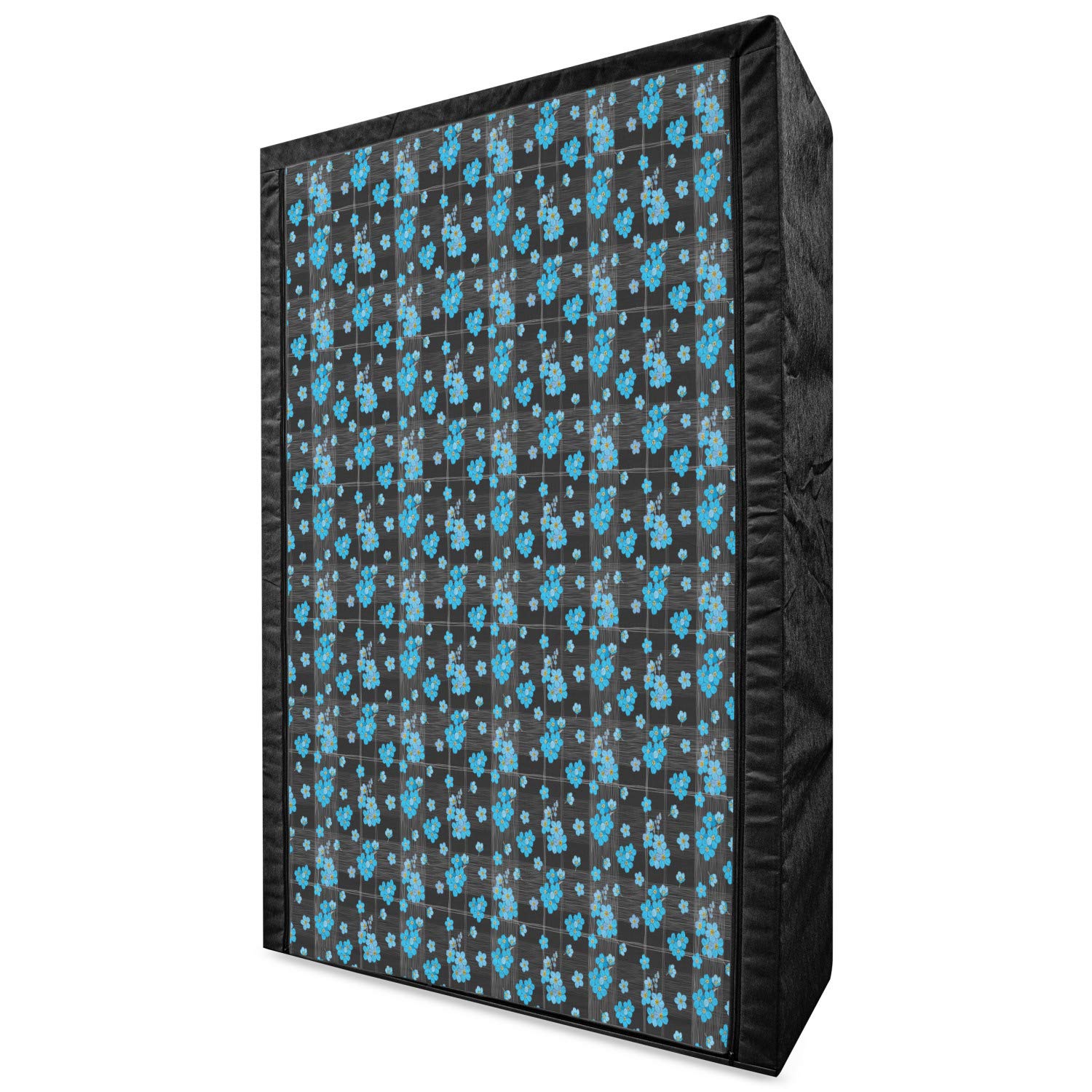 Ambesonne Floral Portable Fabric Wardrobe - Forget Me Not Blossoms Dark Grid Pattern Closet Organizer with Shelves, 42.5 Inch Charcoal Grey & Yellow | Bedroom Storage Solution for Clothes, Shoes & Accessories