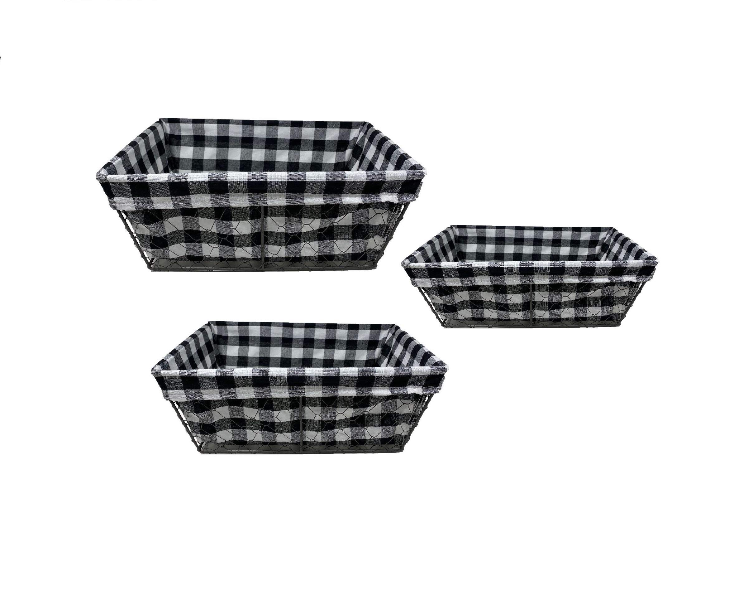 3-Piece Farmhouse Buffalo Plaid Wire Basket Liners Set - Rustic Checkered Storage Bins for Kitchen, Pantry, and Home Organization - Perfect for Fruits, Vegetables, and Household Items