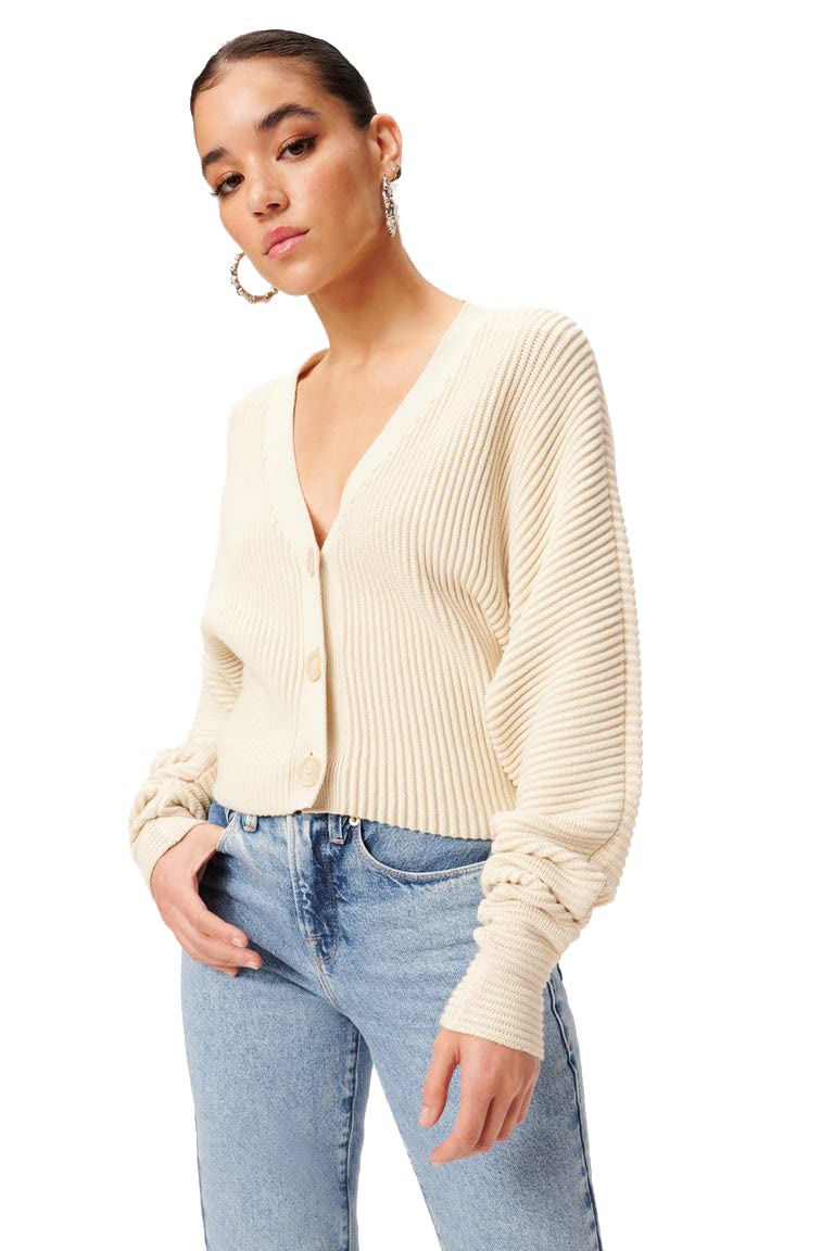 Good American Women's V-Neck Slouchy Cardigan Sweater - Soft Knit Open Front Long Sleeve Wrap for Casual Outfits & Layering in Fall/Winter