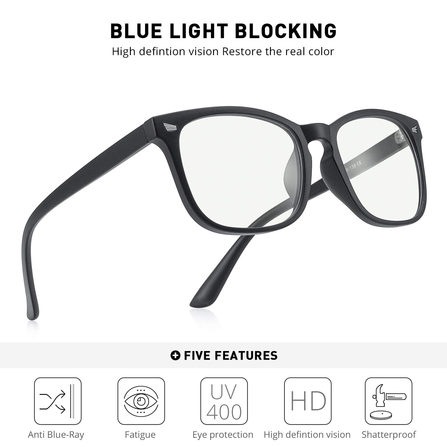 Blue Light Blocking Glasses for Computer & Gaming - Anti Eye Strain (Matte Black) - Perfect for Work & Screen Time