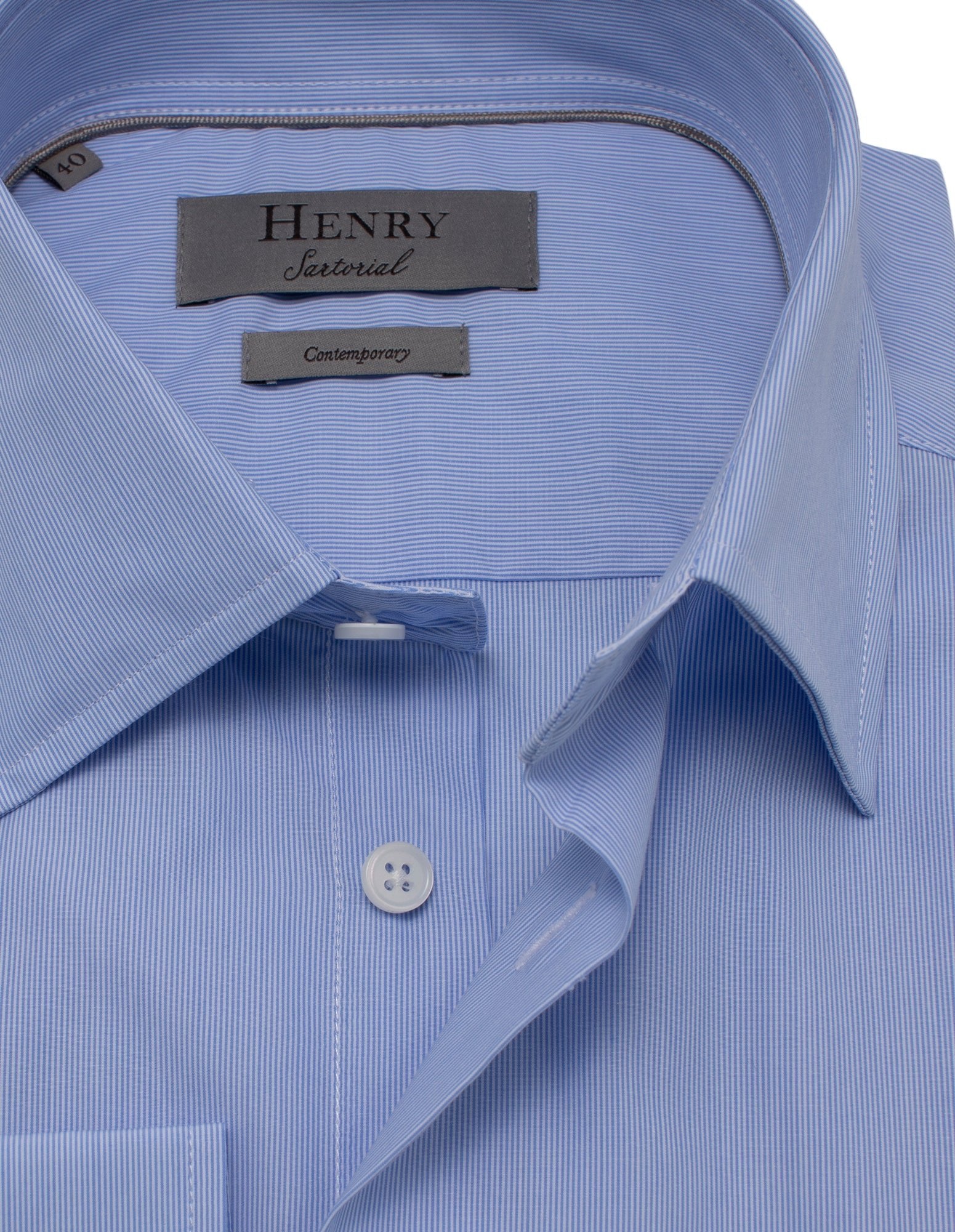 HENRY SARTORIAL Men's Classic Fit Fine Stripe Dress Shirt - Blue Formal Business Casual Shirt for Office, Wedding & Professional Occasions