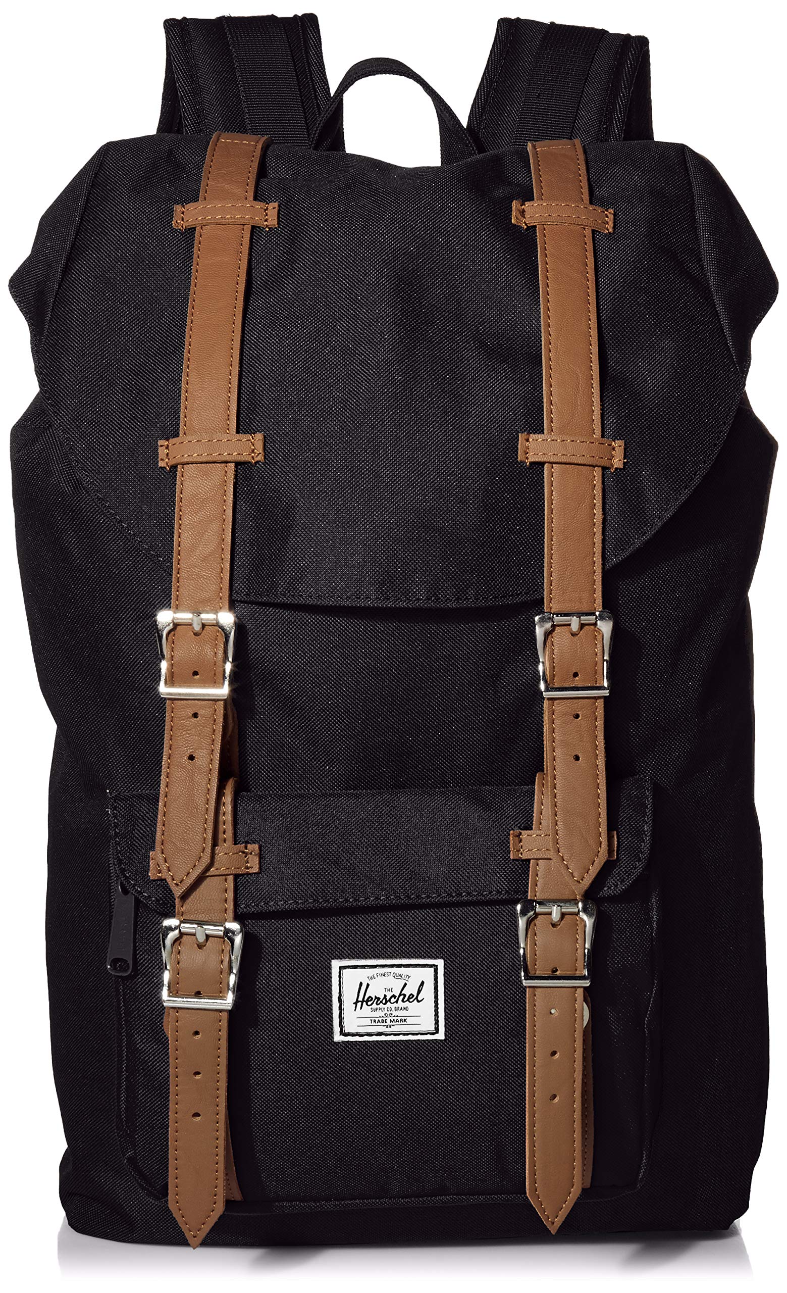 Herschel Little America Laptop Backpack 25L - Black/Tan Synthetic Leather - Stylish & Durable College Backpack for Men & Women - Perfect for Work, Travel & School Commute