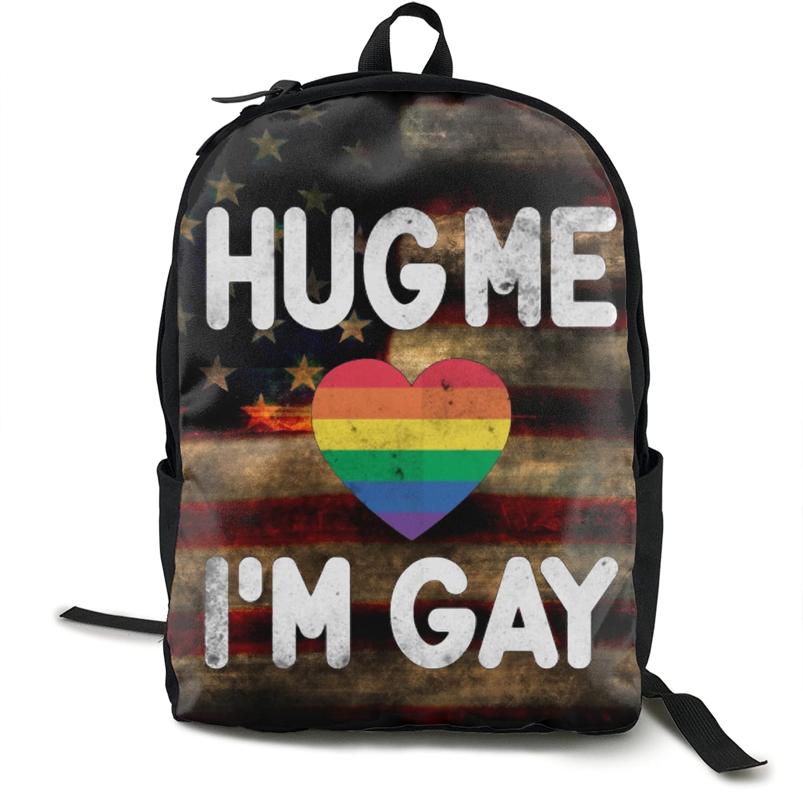 Delumie 'Hug Me I'm Gay' Backpack - Lightweight Adjustable Shoulder Bag for Travel, School & Outdoor Activities | Classic Bookbag for Adults & Preschoolers | Perfect for Halloween Decor & Daily Use