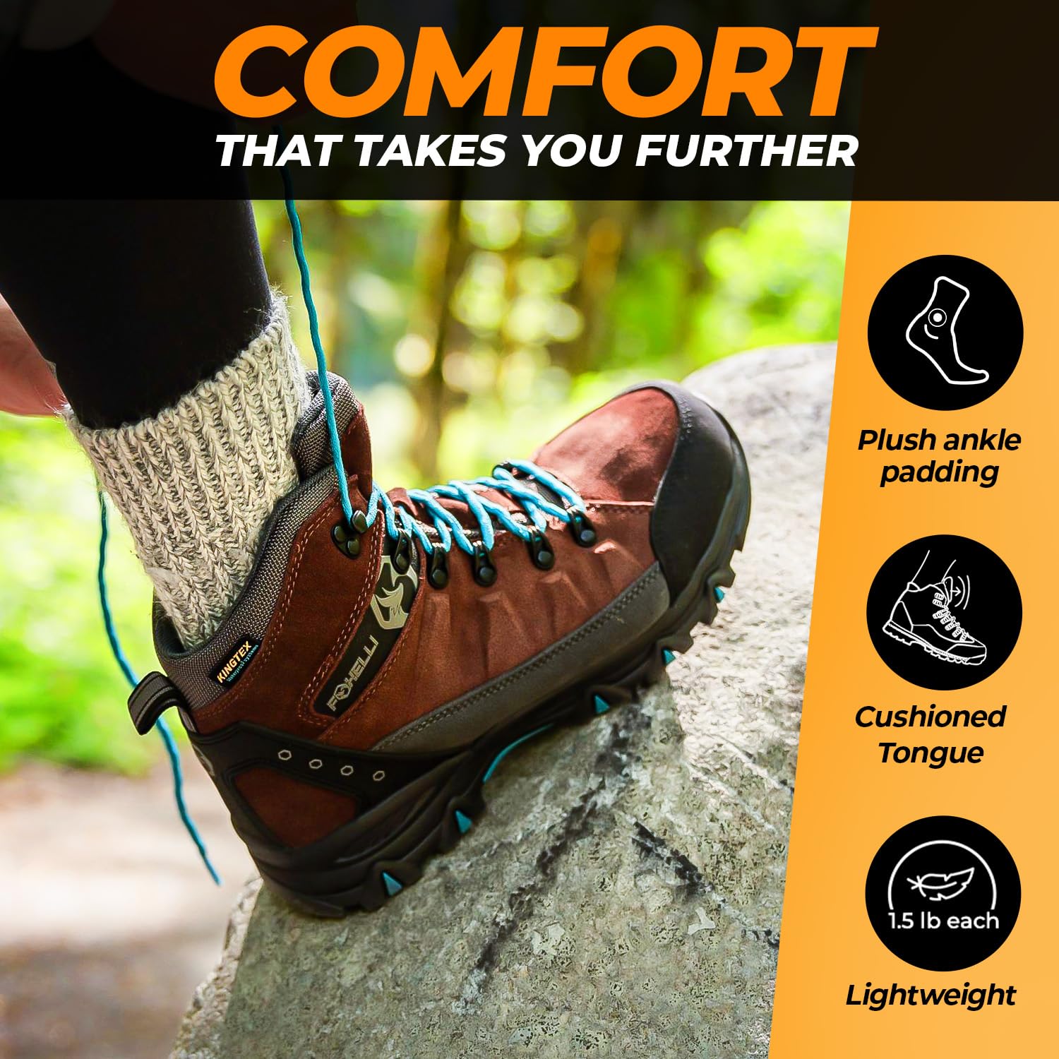 Foxelli Women's Waterproof Hiking Boots - Lightweight Breathable Suede Leather Outdoor Shoes for Trail Walking & Camping Adventures
