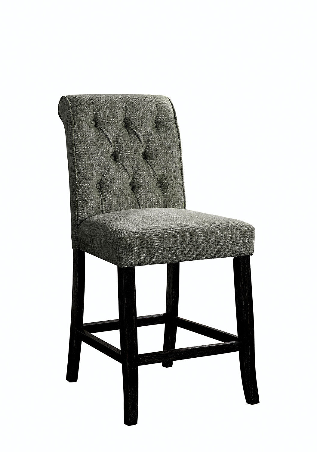 Rustic Dining Room Furniture Set of 2 Counter Height Chairs - Grey Chenille Upholstered Tufted Kitchen & Breakfast Stools for Bar Counter or Island Use