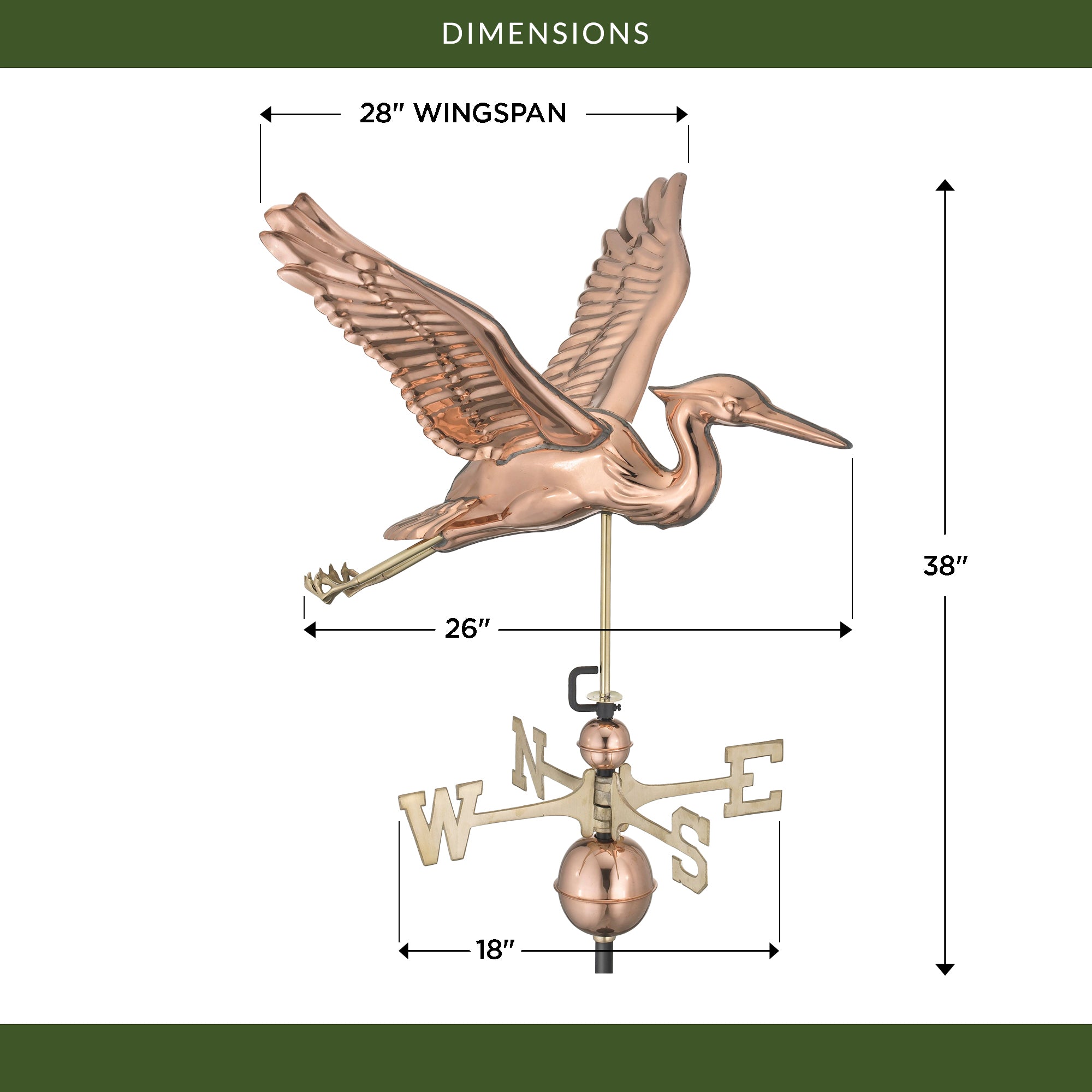 Blue Heron Weathervane - Handcrafted Copper Garden Decor for Outdoor Decoration | Perfect for Farmhouse, Cottage & Coastal Home Styles