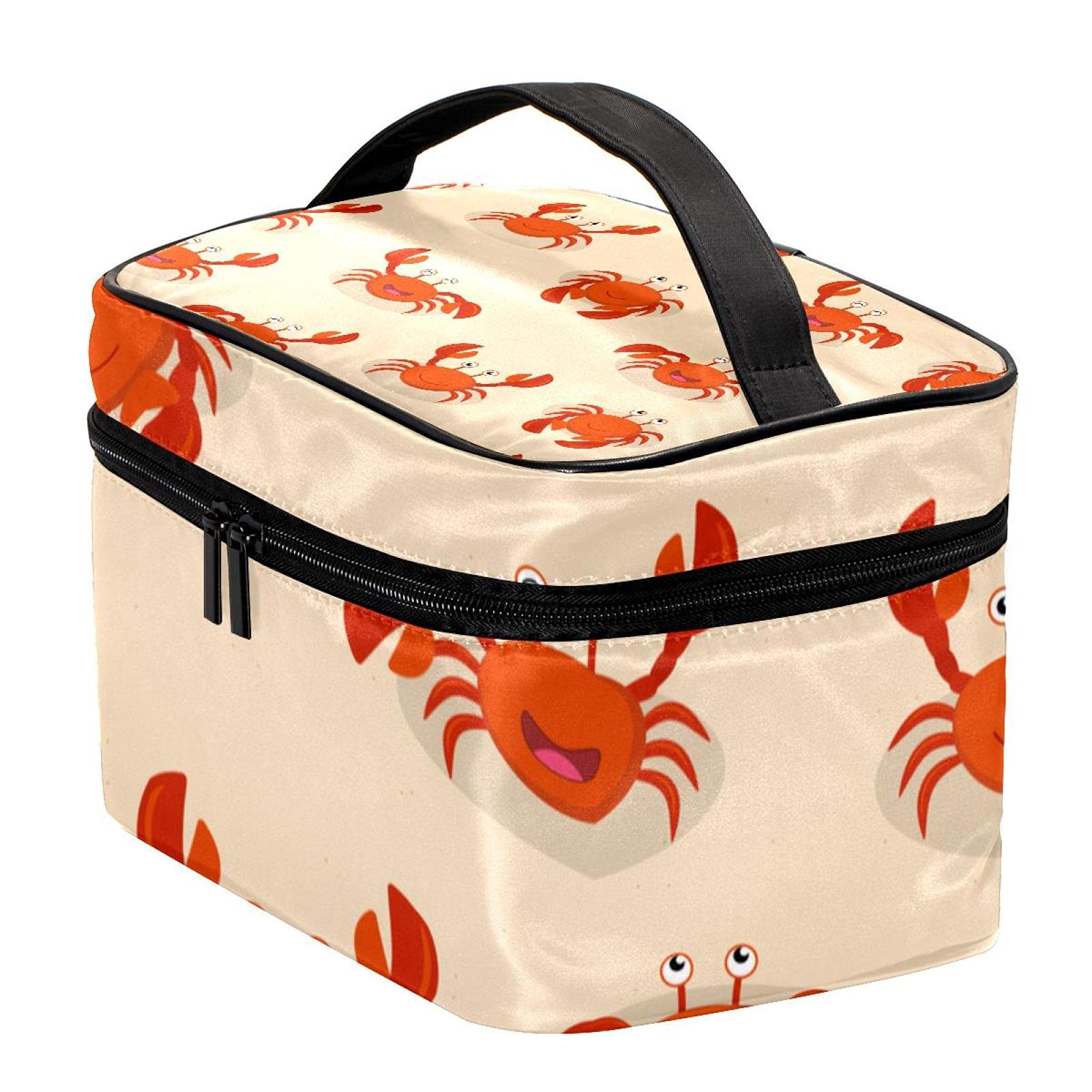 Cute Cartoon Red Crab Travel Makeup Bag - Large Cosmetic Organizer with Zipper for Women & Girls | Perfect for Vacation, Beach Trips & Daily Makeup Storage