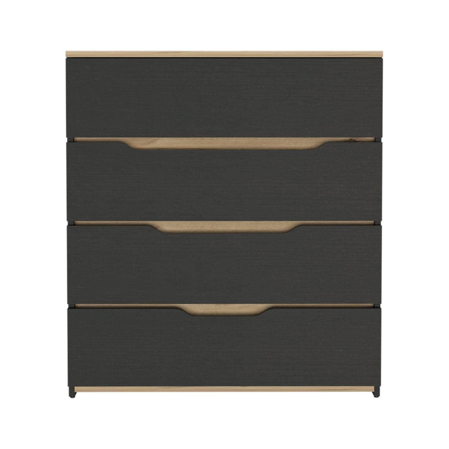 Aralia 4-Drawer Dresser - Black/Light Oak Wooden Bedroom Dresser with Countertop - Compact Storage for Clothes, Jewelry & Accessories - Perfect for Bedroom, Closet or Dorm Organization