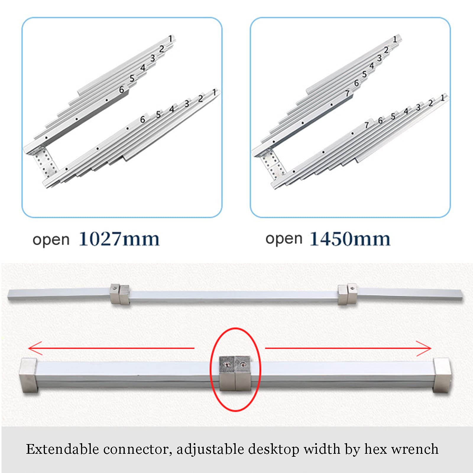 Heavy Duty Aluminum Telescopic Cabinet Table Guide Rail Hinge - 1450mm Full Extension Concealed Hardware for Kitchen Countertops & Office Desks (Perfect for Space-Saving Storage Solutions)