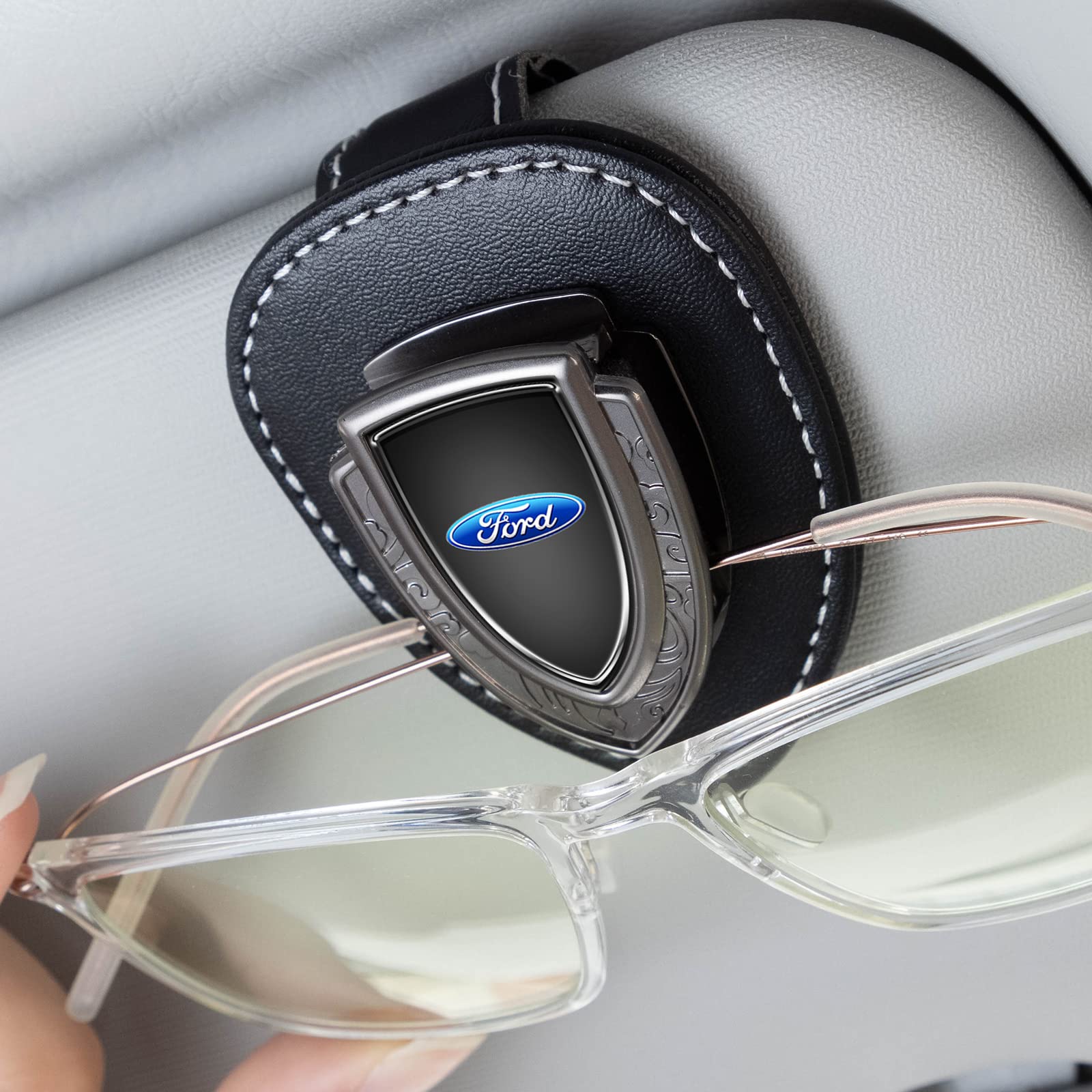 Magnetic Leather Sunglasses Holder for Car Sun Visor - Universal Eyeglass Hanger Clip for Ford & Other Vehicles - Car Visor Accessories for Driving, Travel & Outdoor Activities