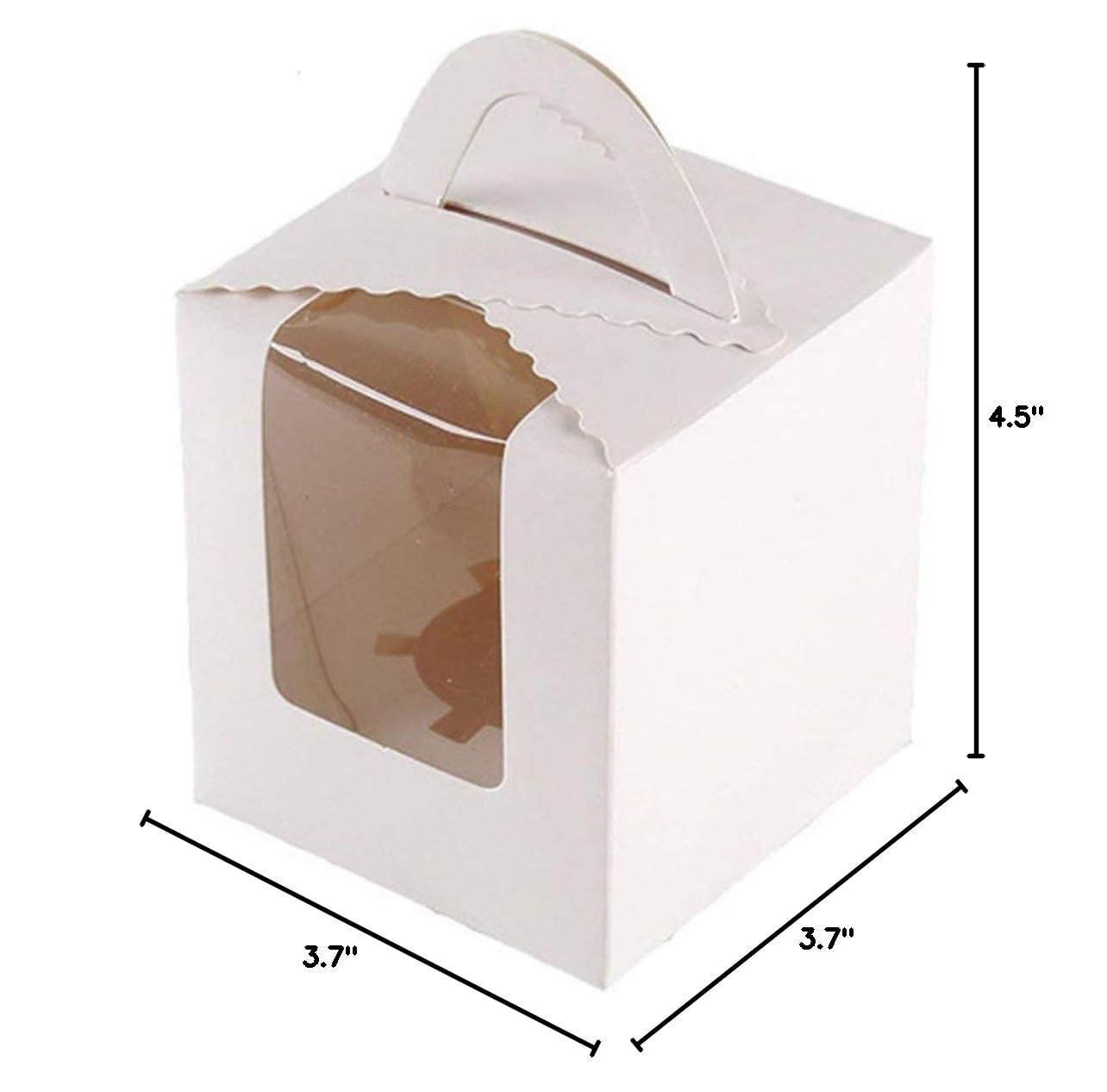 25-Pack White Cupcake Boxes with Window Inserts & Handles - Premium Gift Packaging for Weddings, Parties, Baby Showers & Events - Single Dessert Containers for Candy, Cookies & Treats (25P-Handle-White)