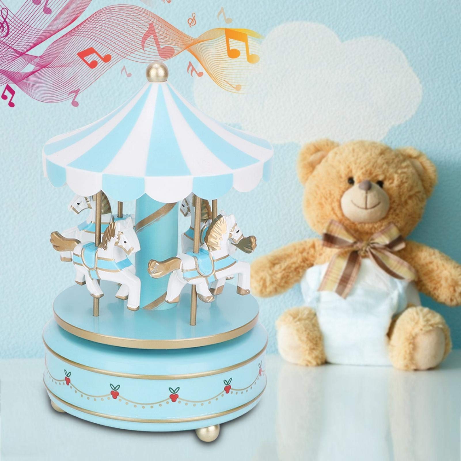 Pinsofy Small Music Box - Mini Hand Crank Music Box Kit, Durable Wooden Musical Gift Box with Classic Melodies - Perfect for Home Decor, Cafe Ambience, Wedding Favors & Gift Shops (Blue)