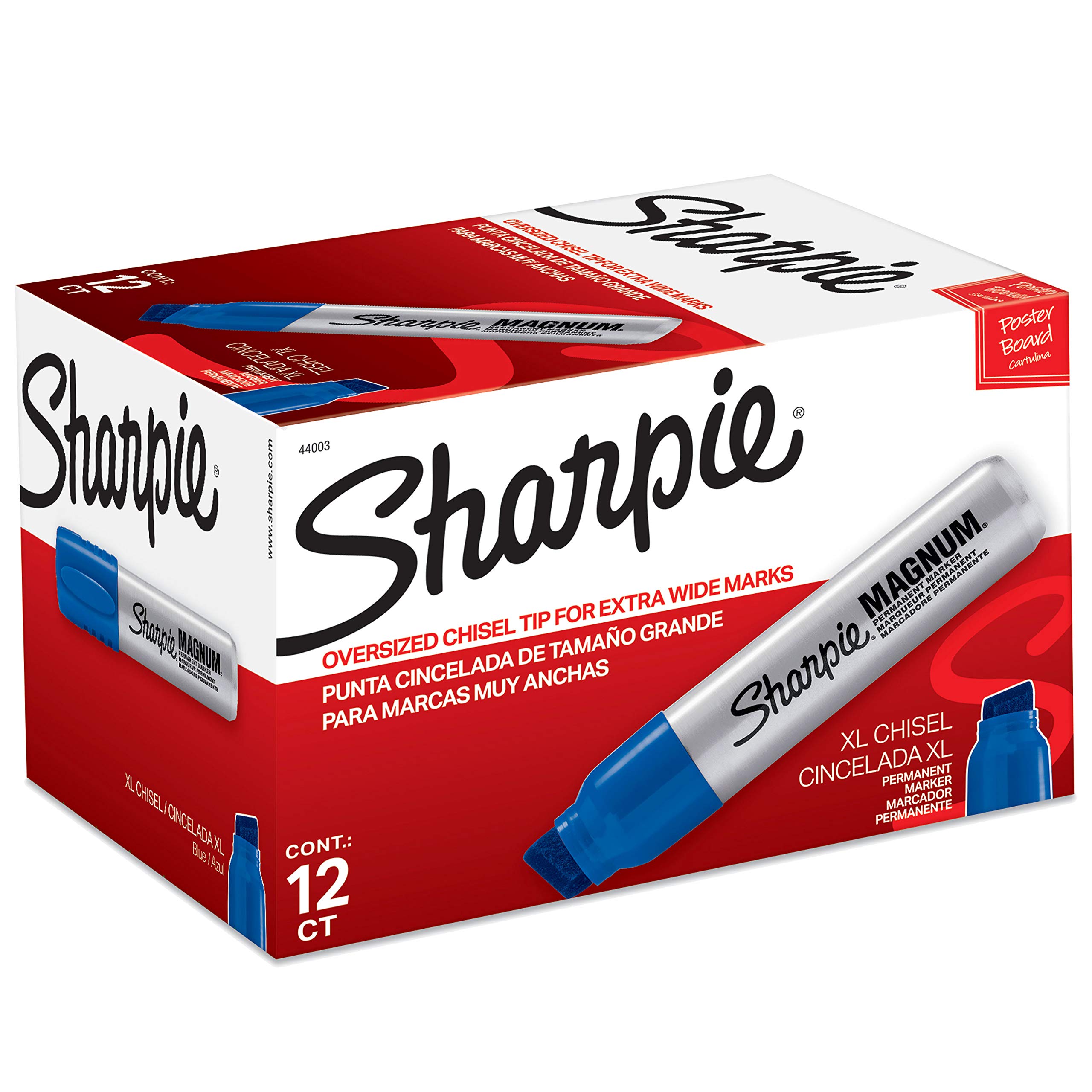 Sharpie 44003 Pro Magnum Permanent Markers - Chisel Tip, Blue (12-Pack) - Ideal for Labeling, DIY Projects, and Industrial Use
